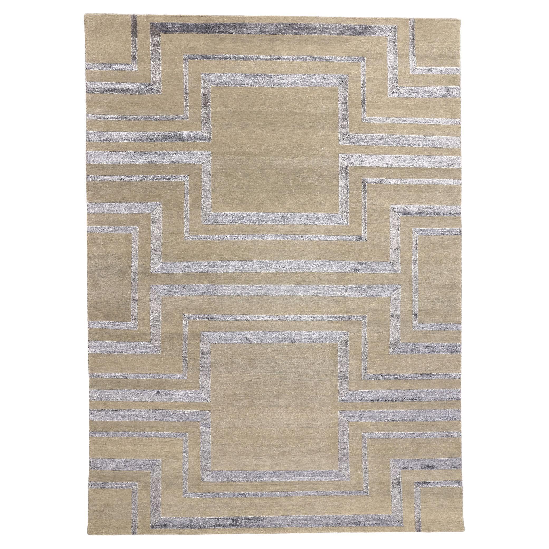 New Contemporary Art Deco Wool and Silk Rug