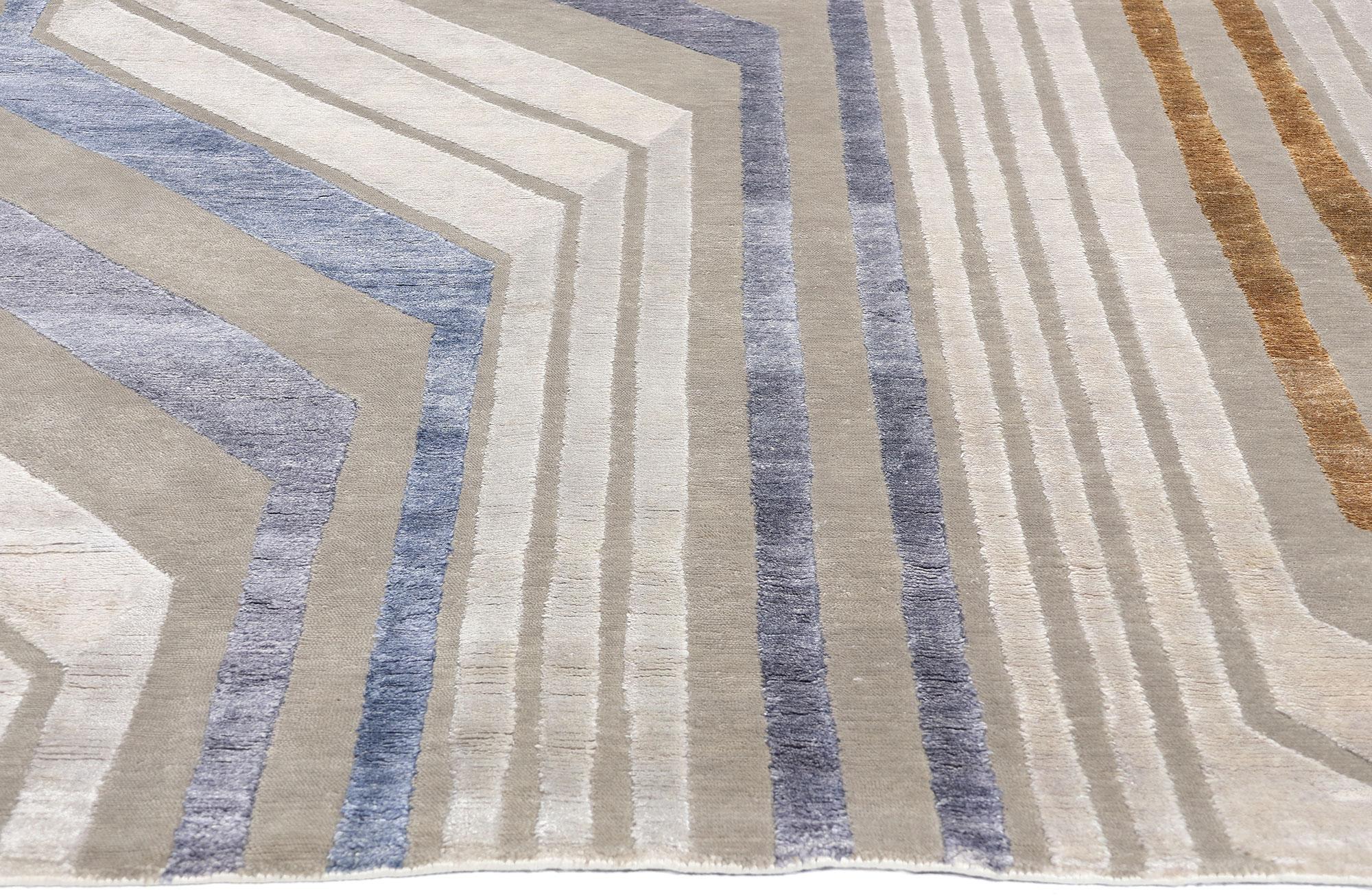 Indian New Contemporary Art Deco Wool & Silk Textured Carpet For Sale