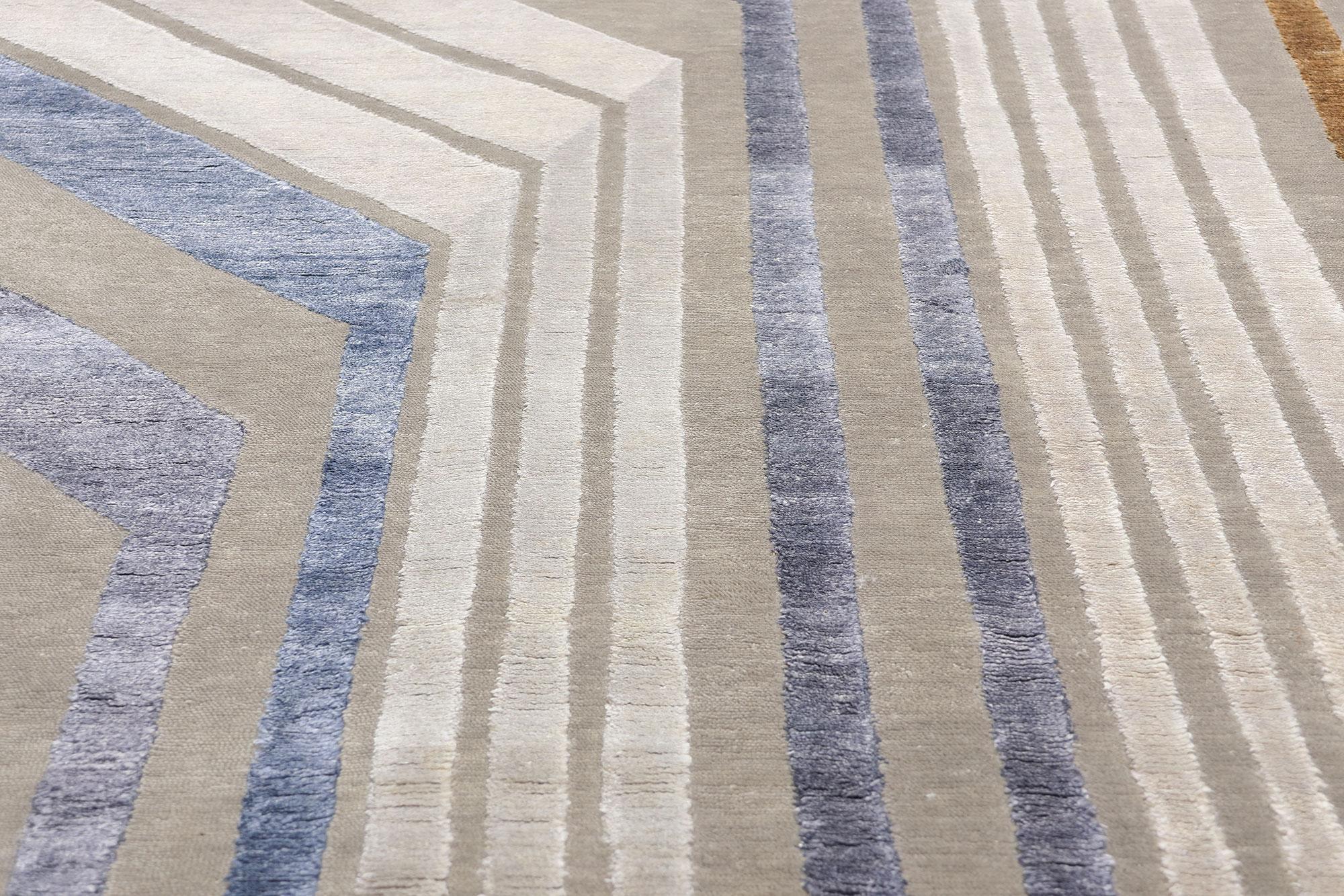 Hand-Knotted New Contemporary Art Deco Wool & Silk Textured Carpet For Sale