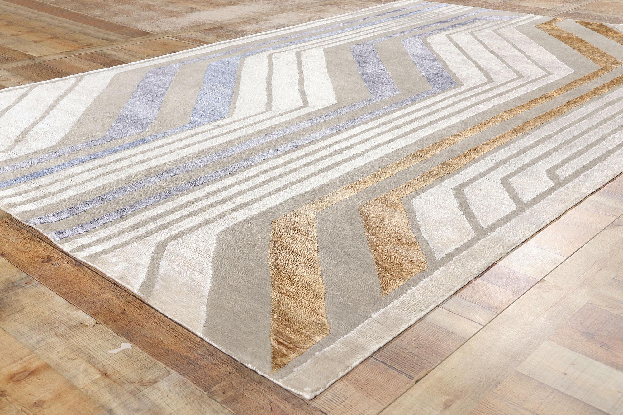 New Contemporary Art Deco Wool & Silk Textured Carpet For Sale 1