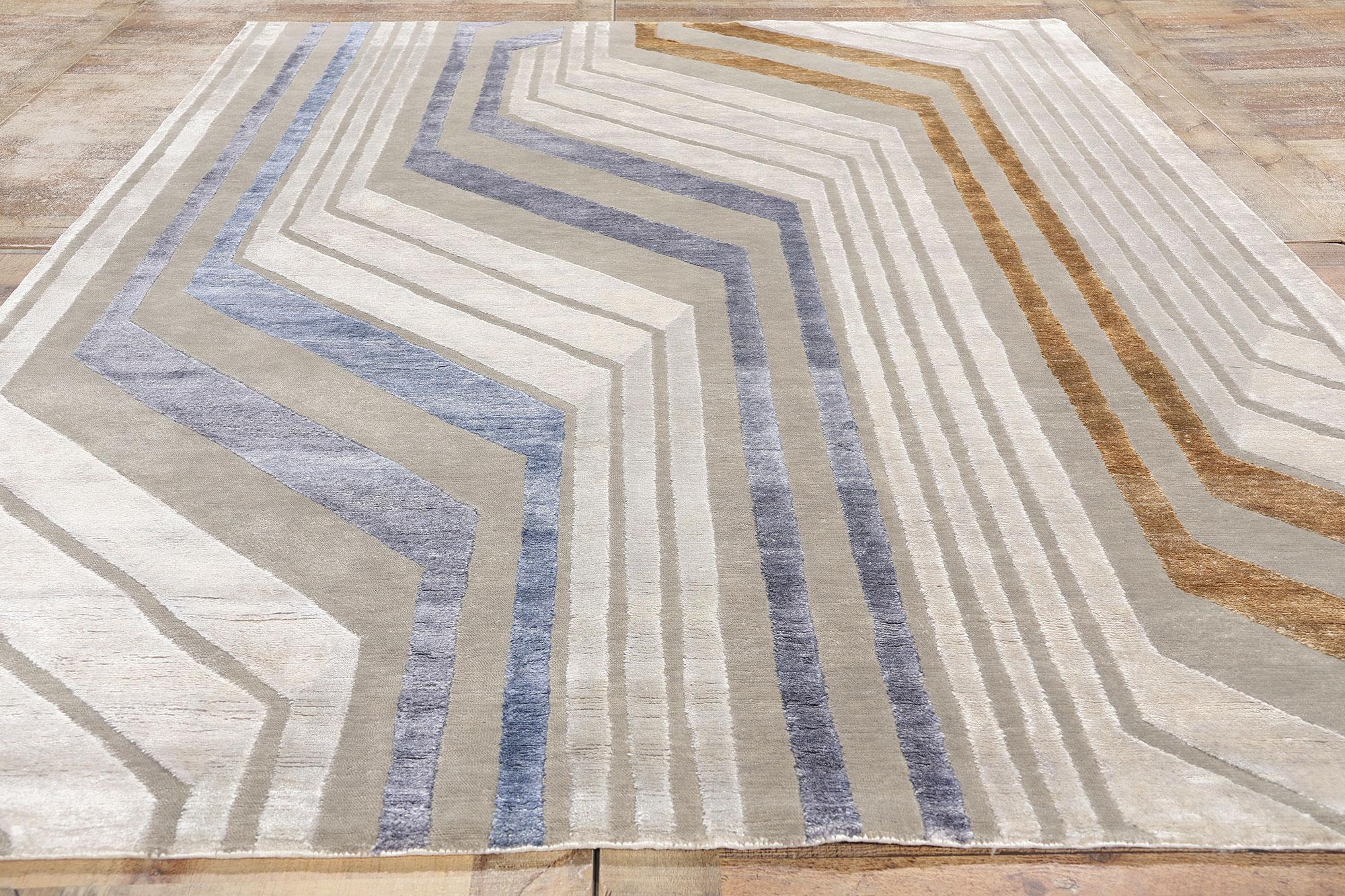 New Contemporary Art Deco Wool & Silk Textured Carpet For Sale 2