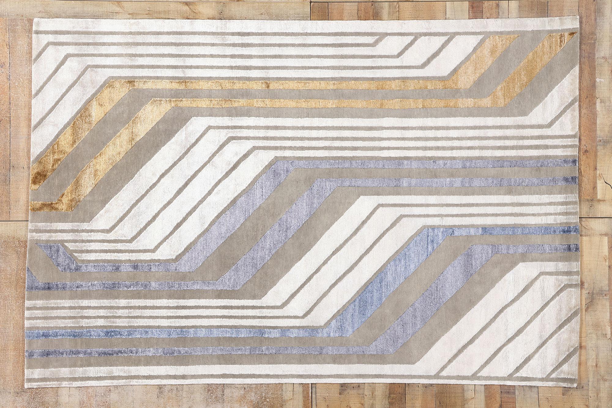 New Contemporary Art Deco Wool & Silk Textured Carpet For Sale 3