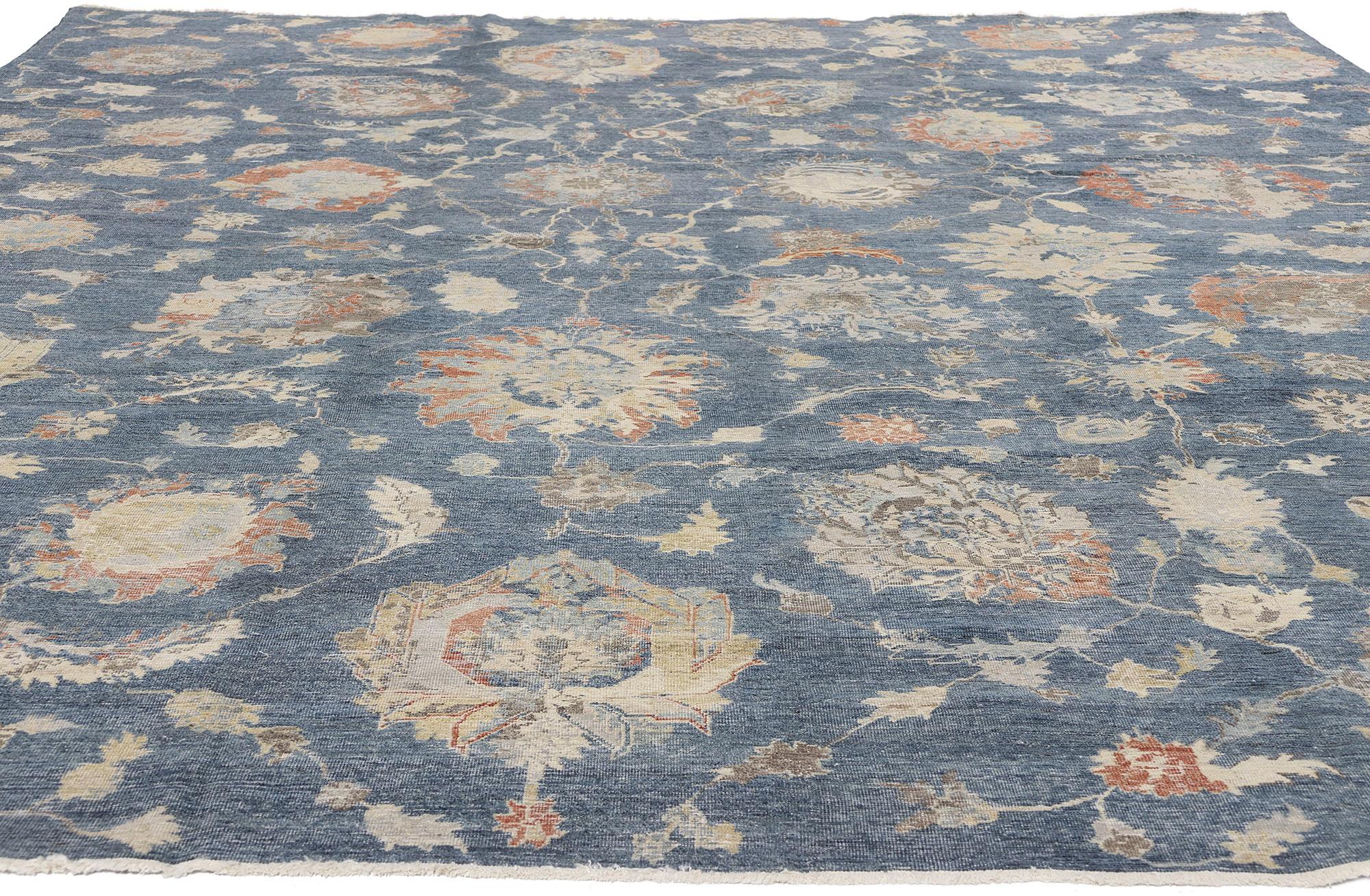 Estetismo Un nuovo tappeto moderno in Oushak azzurro con stile tradizionale in vendita
