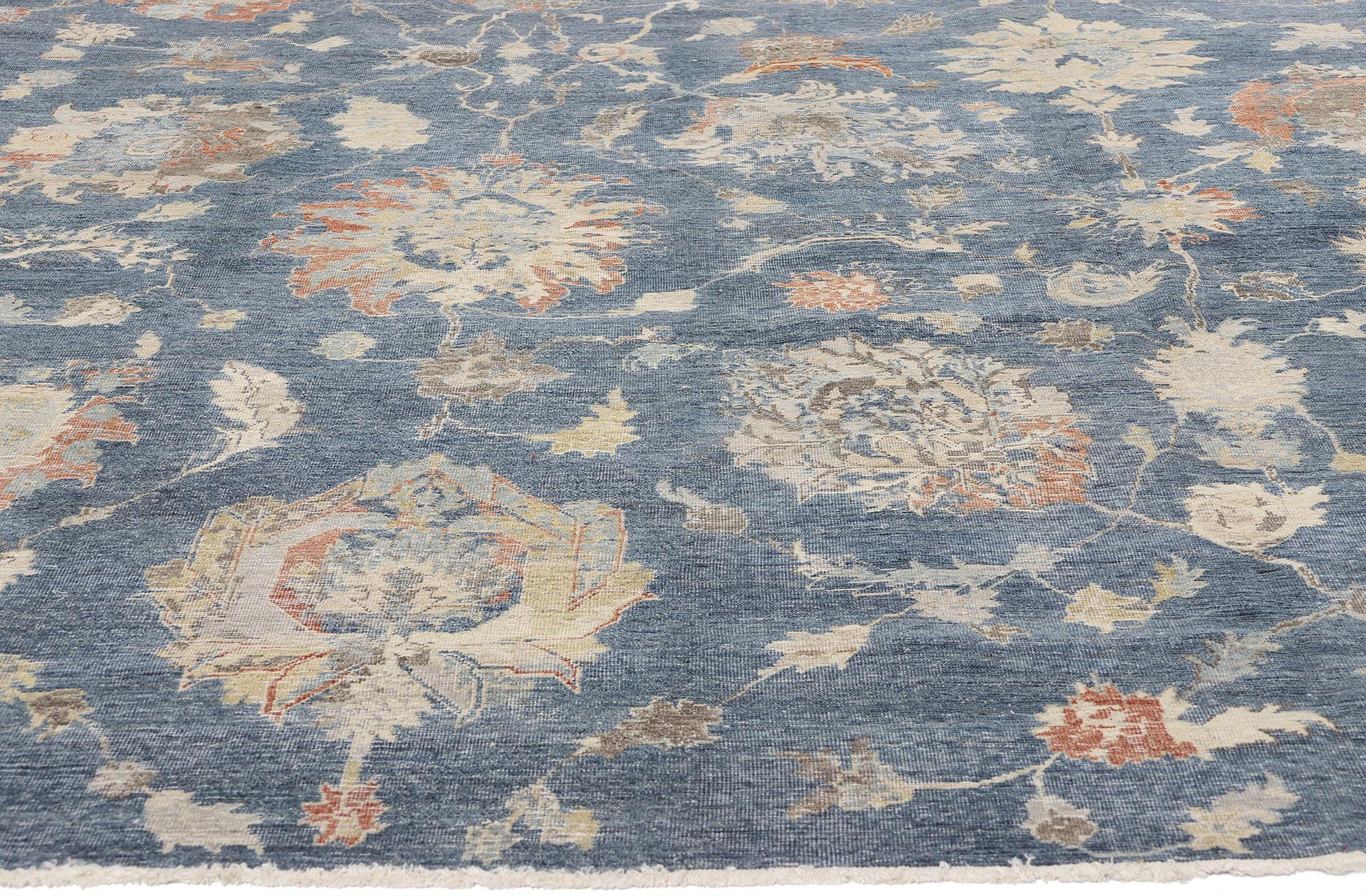 Indiano Un nuovo tappeto moderno in Oushak azzurro con stile tradizionale in vendita