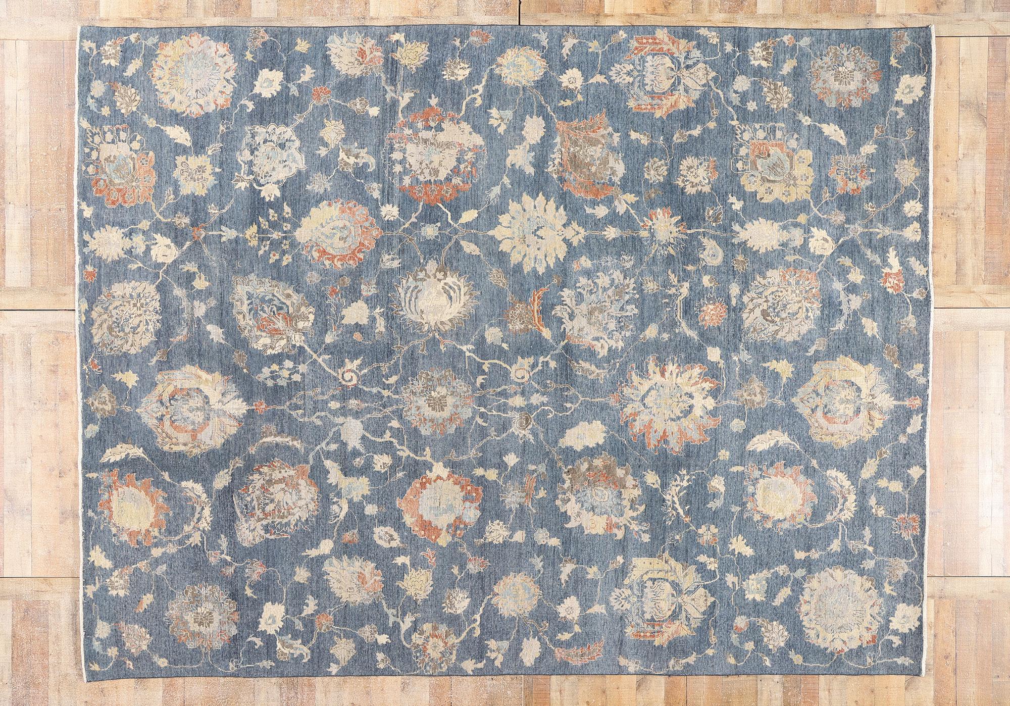 Un nuovo tappeto moderno in Oushak azzurro con stile tradizionale in vendita 1
