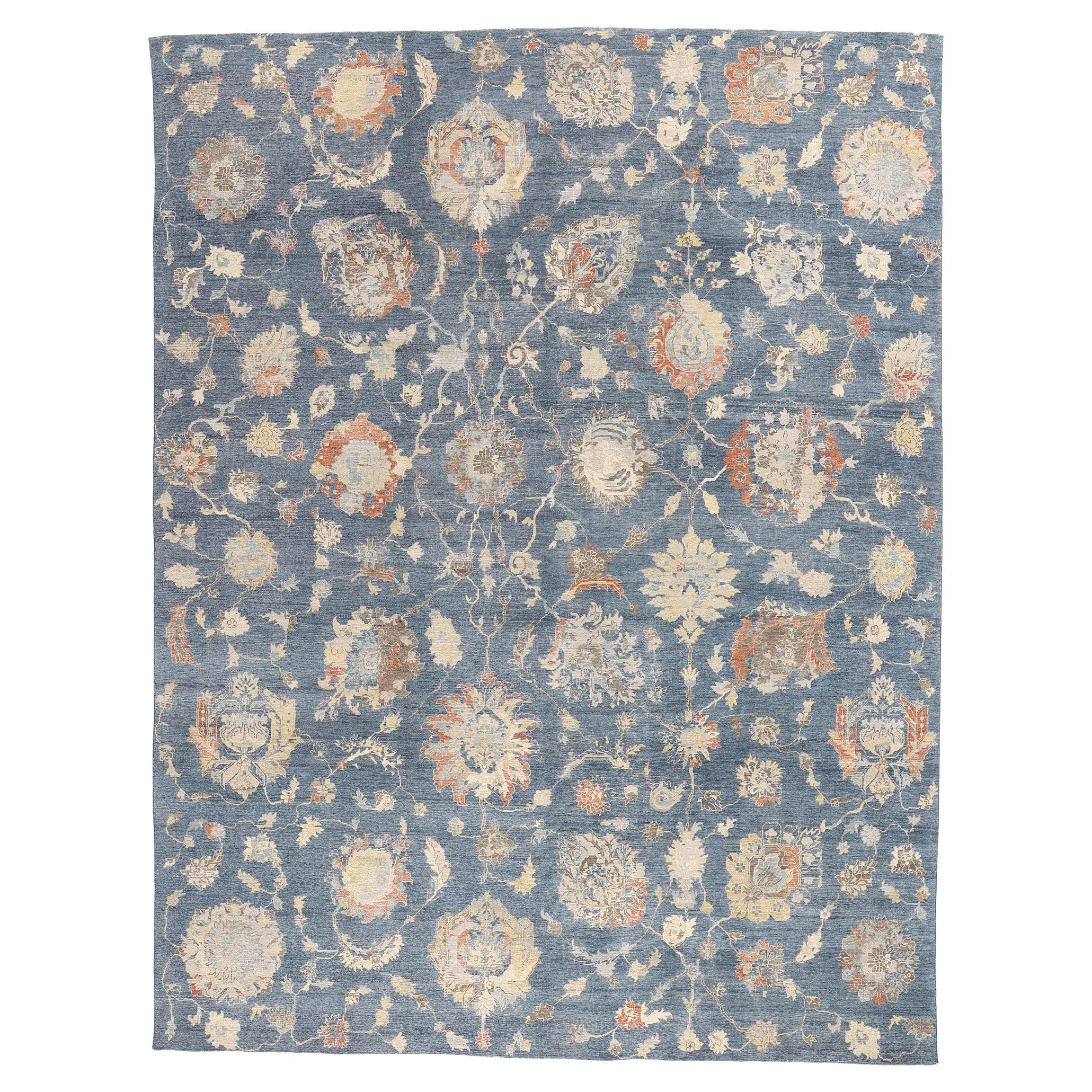 Un nuovo tappeto moderno in Oushak azzurro con stile tradizionale in vendita
