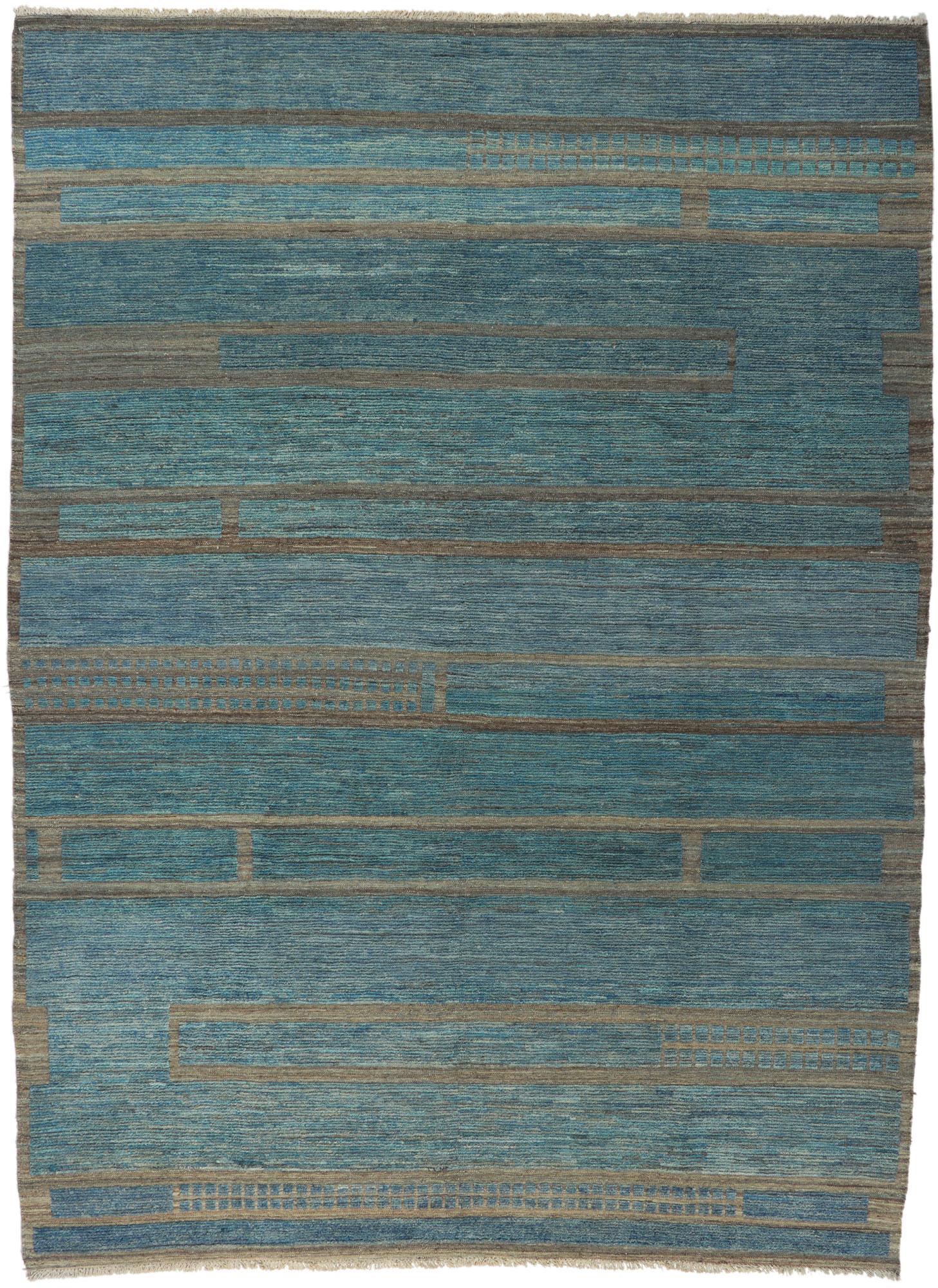 Nueva Alfombra Marroquí Contemporánea Azul Bauhaus con Estilo De Stijl Siglo XXI y contemporáneo en venta