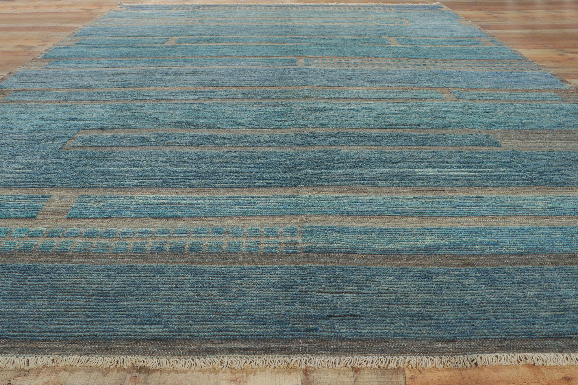 Nueva Alfombra Marroquí Contemporánea Azul Bauhaus con Estilo De Stijl Lana en venta