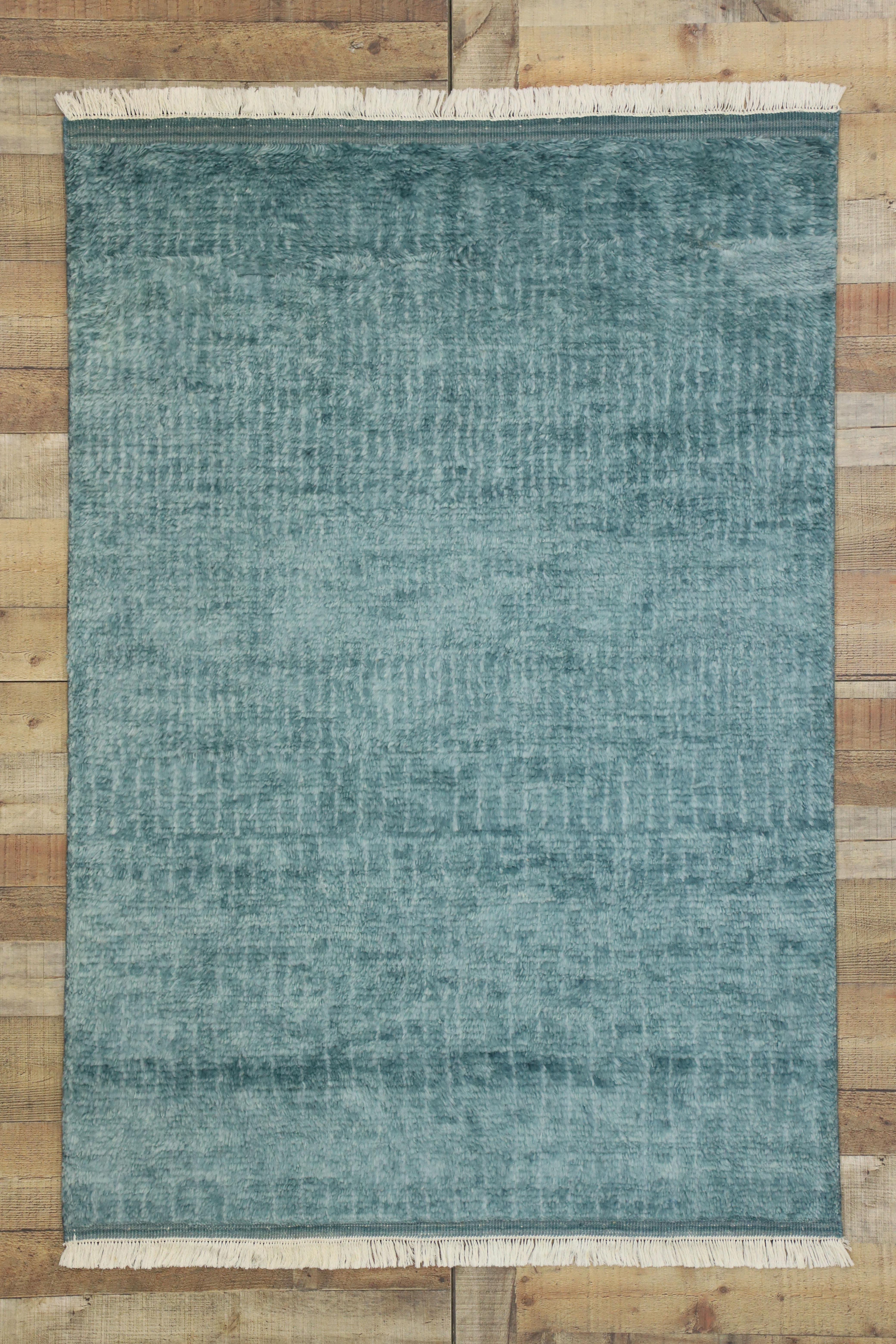 New Contemporary Beach Hygge Moroccan Accent Rug with Modern Cape Cod Style 1