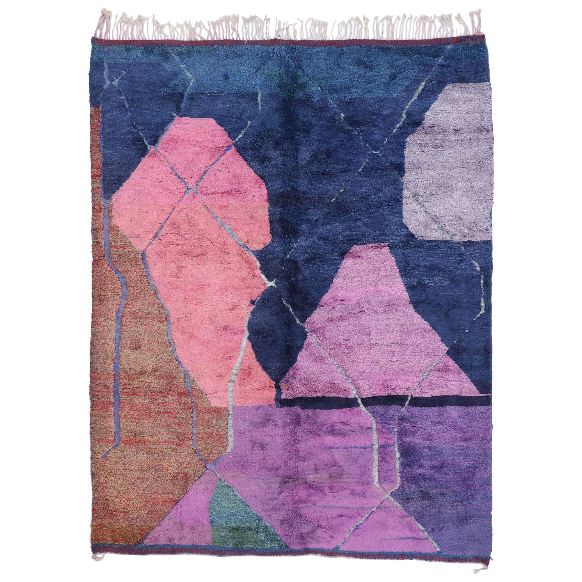New Contemporary Beni Mrirt Berber Blue Moroccan Carpet with Textured Design