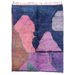 New Contemporary Beni Mrirt Berber Blue Moroccan Carpet with Textured Design