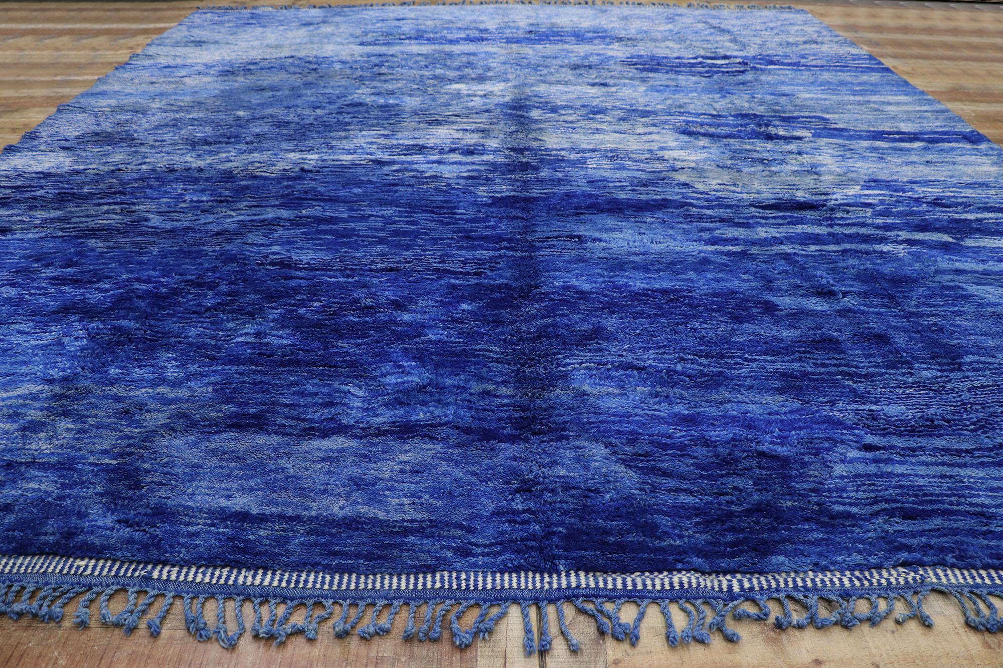 Contemporary Blue Moroccan Rug Berber Tribes of Morocco, Cycladic Style Meets Cozy Boho For Sale