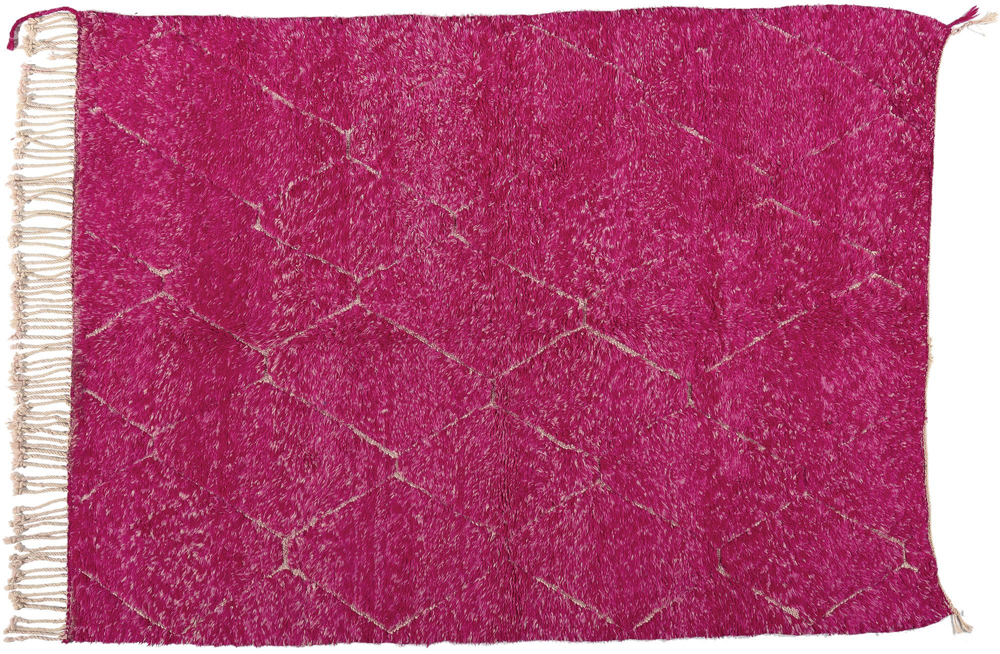 Pink Magenta Beni Mrirt Moroccan Rug, Maximalist Style Meets Tribal Enchantment For Sale 3