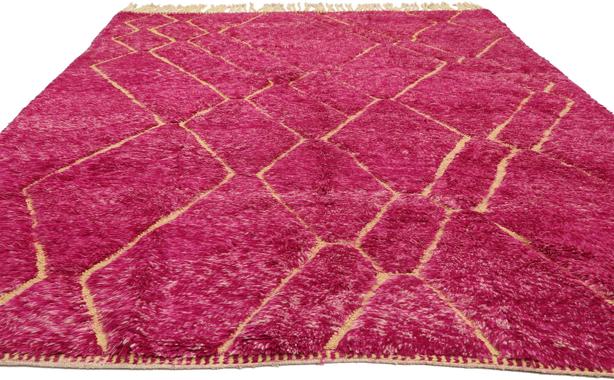 Tribal New Contemporary Berber Magenta Moroccan Rug with Abstract Expressionist Style For Sale