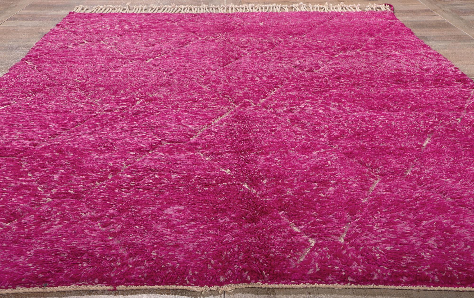 Pink Magenta Beni Mrirt Moroccan Rug, Maximalist Style Meets Tribal Enchantment For Sale 1