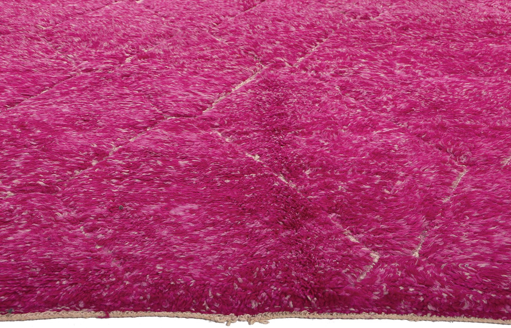 Hand-Knotted Pink Magenta Beni Mrirt Moroccan Rug, Maximalist Style Meets Tribal Enchantment For Sale