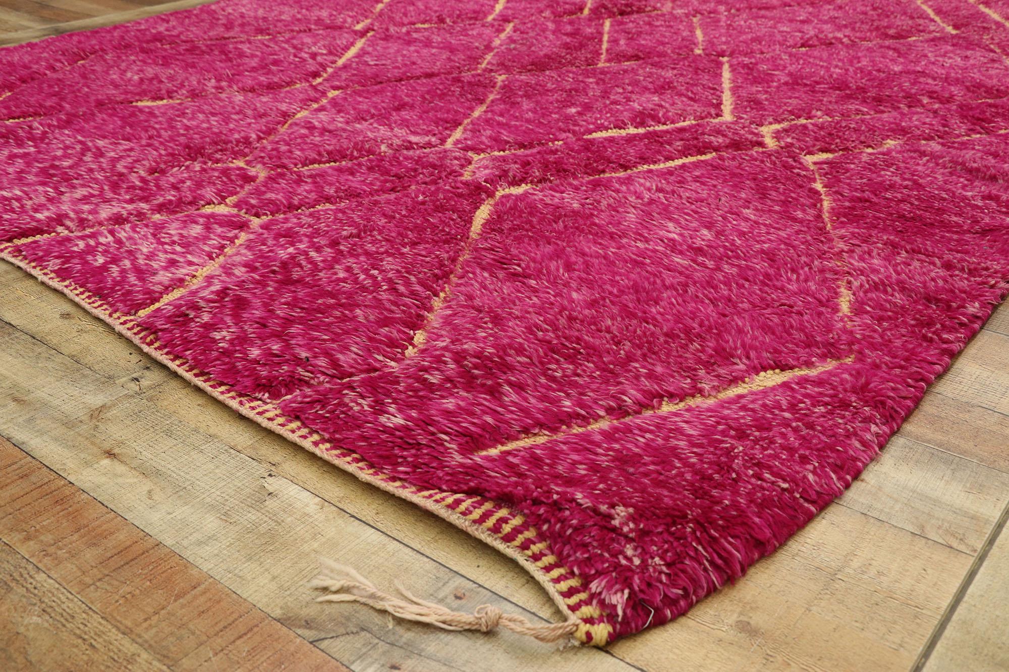 Wool New Contemporary Berber Magenta Moroccan Rug with Abstract Expressionist Style For Sale