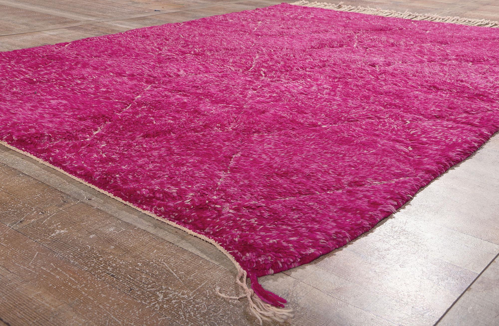 Wool Pink Magenta Beni Mrirt Moroccan Rug, Maximalist Style Meets Tribal Enchantment For Sale