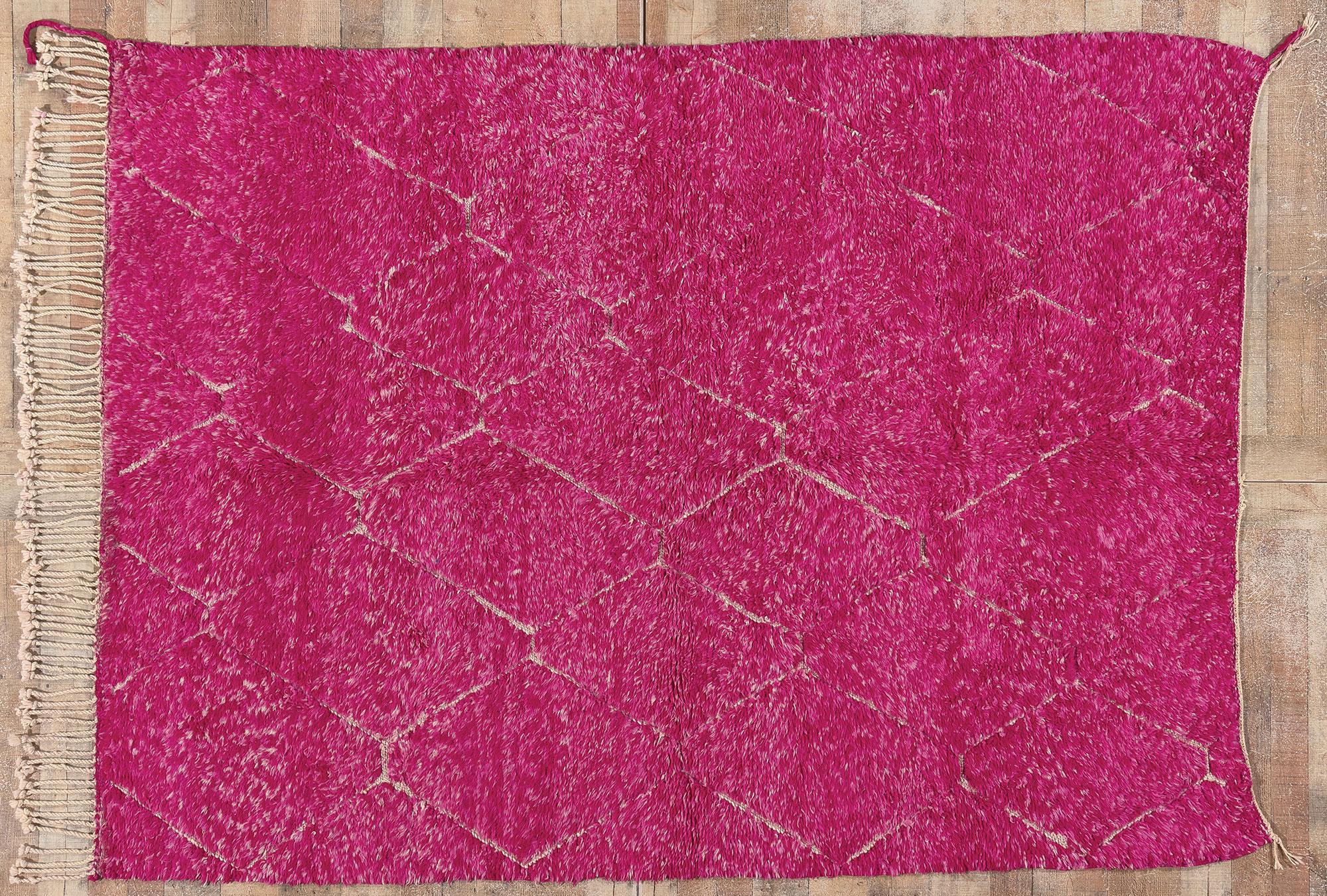 Pink Magenta Beni Mrirt Moroccan Rug, Maximalist Style Meets Tribal Enchantment For Sale 2