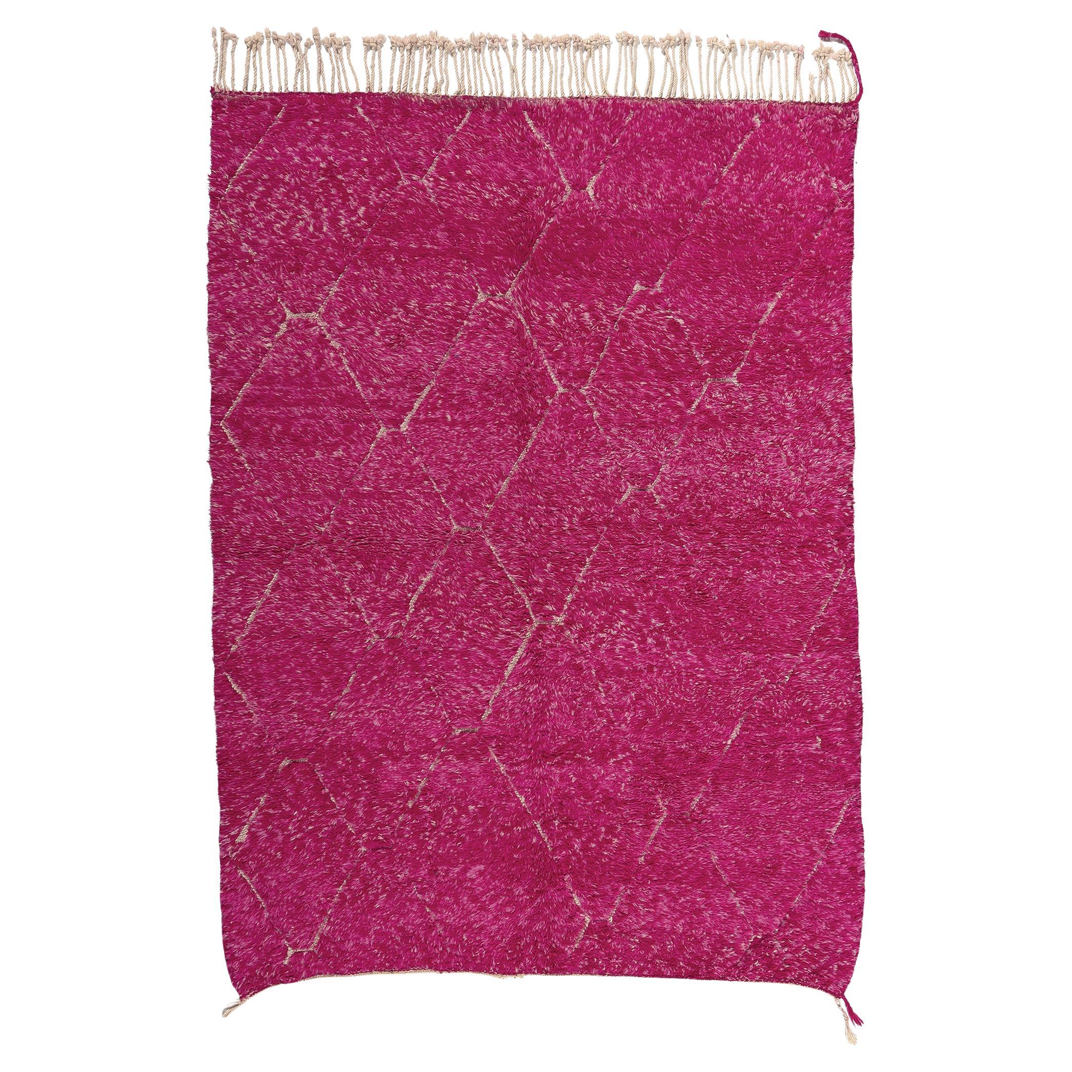 Pink Magenta Beni Mrirt Moroccan Rug, Maximalist Style Meets Tribal Enchantment For Sale