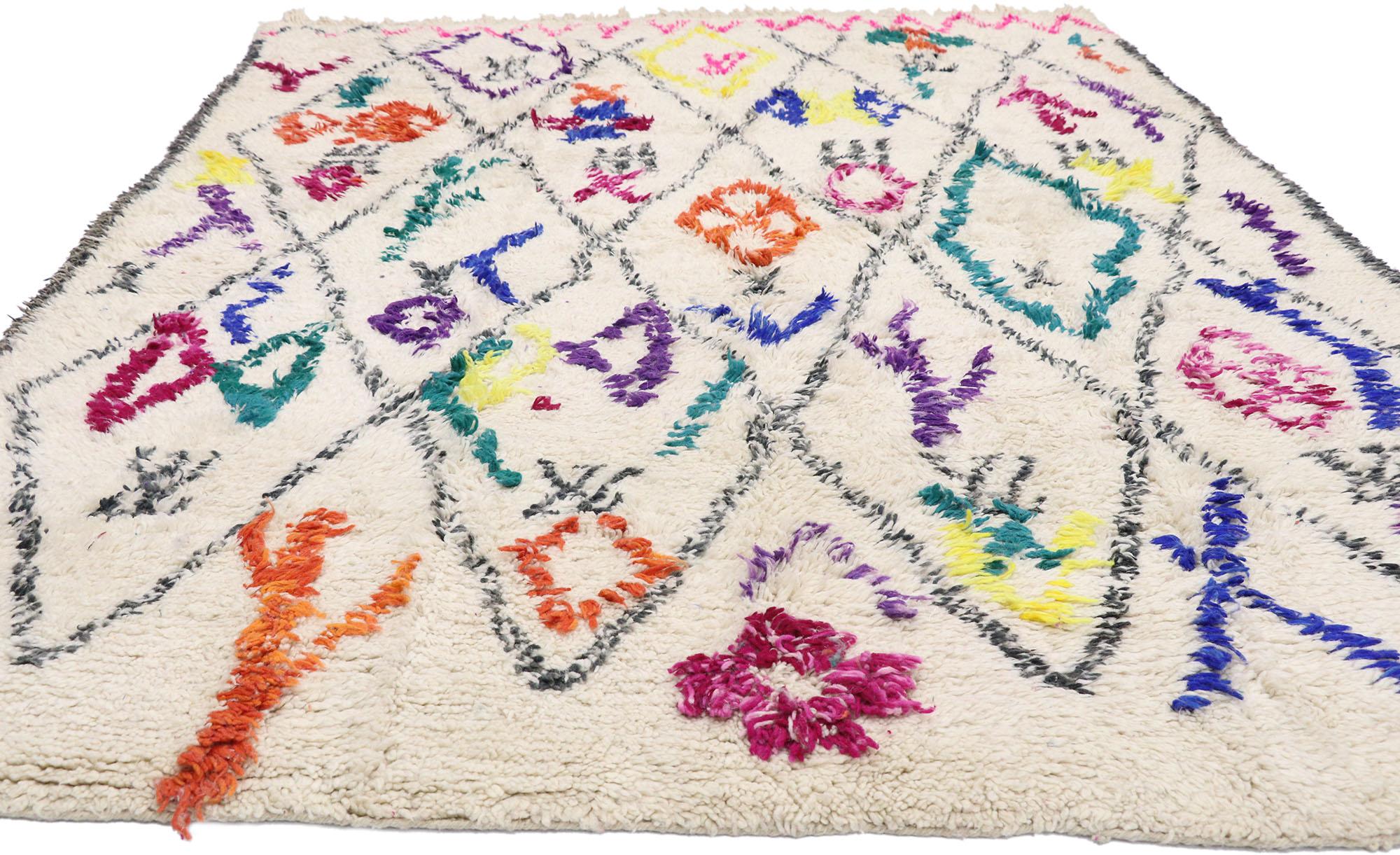 Hand-Knotted New Contemporary Berber Moroccan Azilal Rug with Boho Chic Hygge Tribal Style