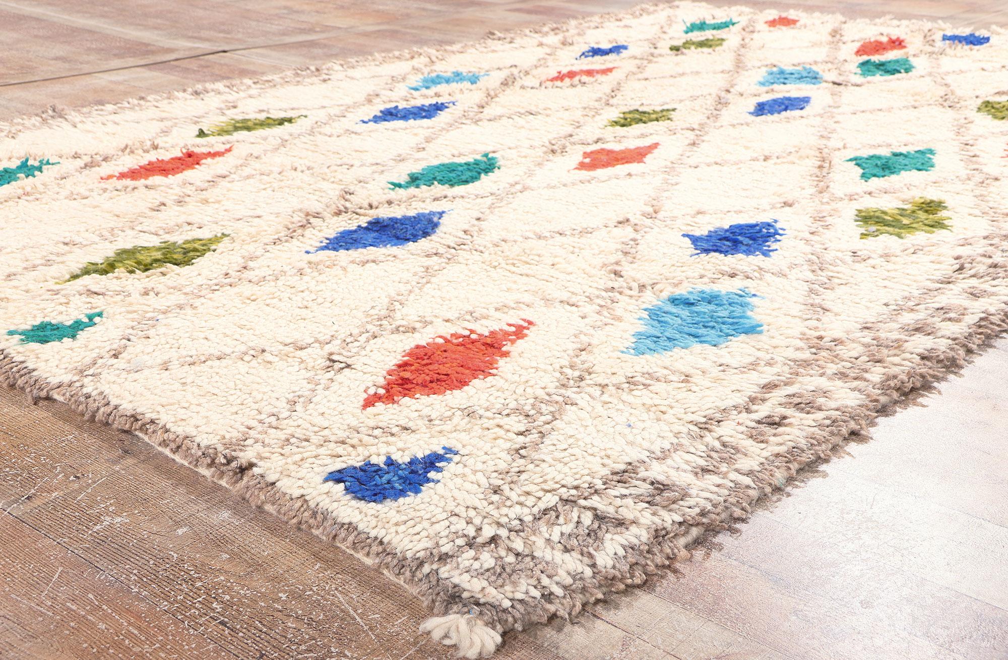 Wool Colorful Moroccan Azilal Rug, Cozy Hygge Meets Modern Boho Chic For Sale