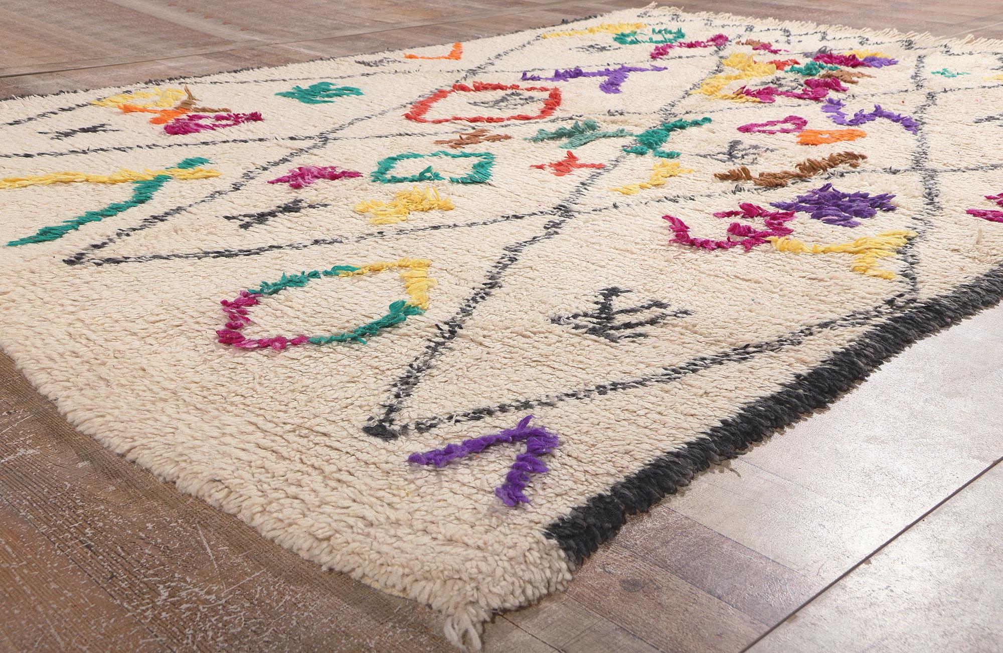 Wool Colorful Vintage Moroccan Azilal Rug, Tribal Enchantment Meets Cozy Boho Chic For Sale