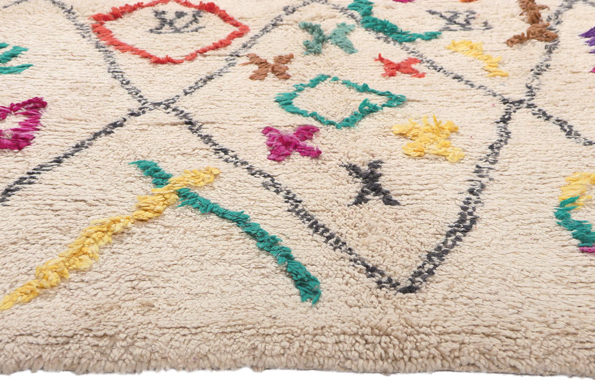 Hand-Knotted Colorful Vintage Moroccan Azilal Rug, Tribal Enchantment Meets Cozy Boho Chic For Sale