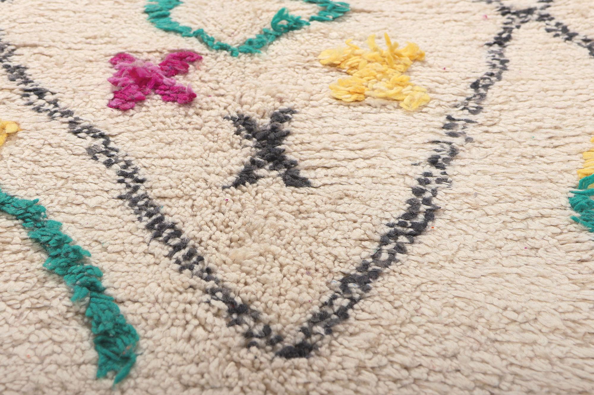 Marokkanischer Azilal-Teppich im Vintage-Stil, Stammeskunst-Enchantment Meets Cozy Boho Chic, farbenfroher im Zustand „Gut“ im Angebot in Dallas, TX