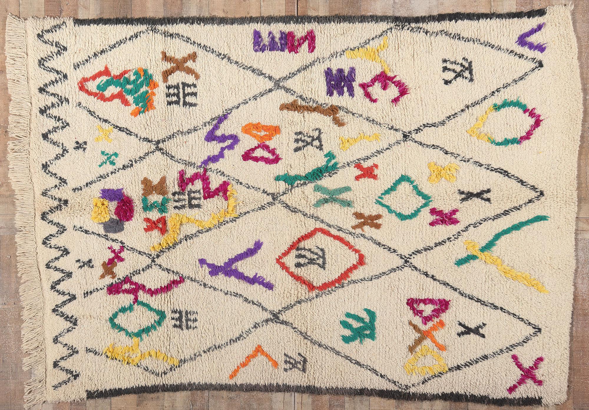 Marokkanischer Azilal-Teppich im Vintage-Stil, Stammeskunst-Enchantment Meets Cozy Boho Chic, farbenfroher im Angebot 2
