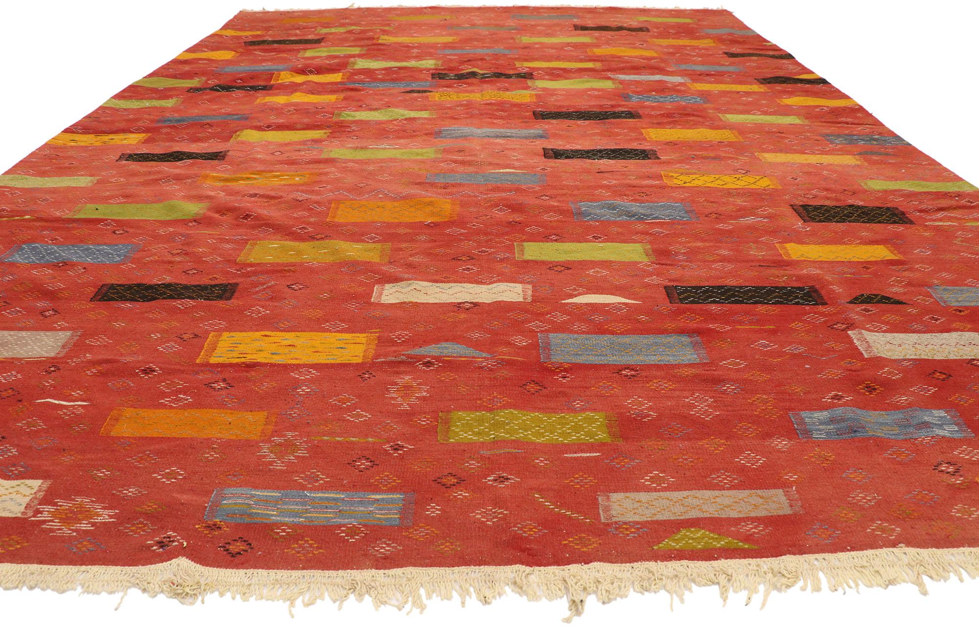 Hand-Woven Modern Red Taznakht Moroccan Kilim Rug, Cubism Meets Tribal Enchantment  For Sale
