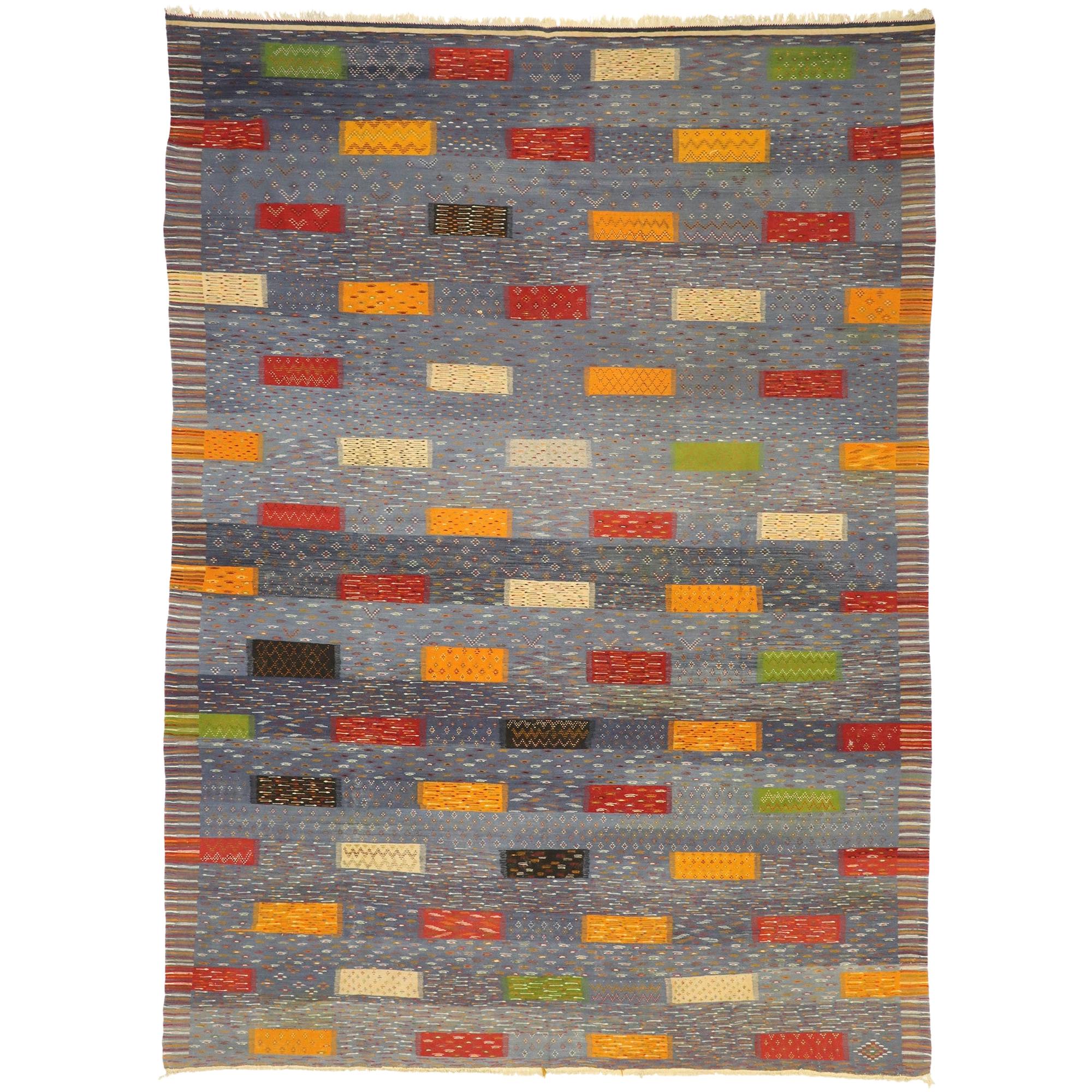 Neuer zeitgenössischer marokkanischer Berber-Kilim-Teppich:: moderner Flachgewebe-Teppich im Hüttenstil