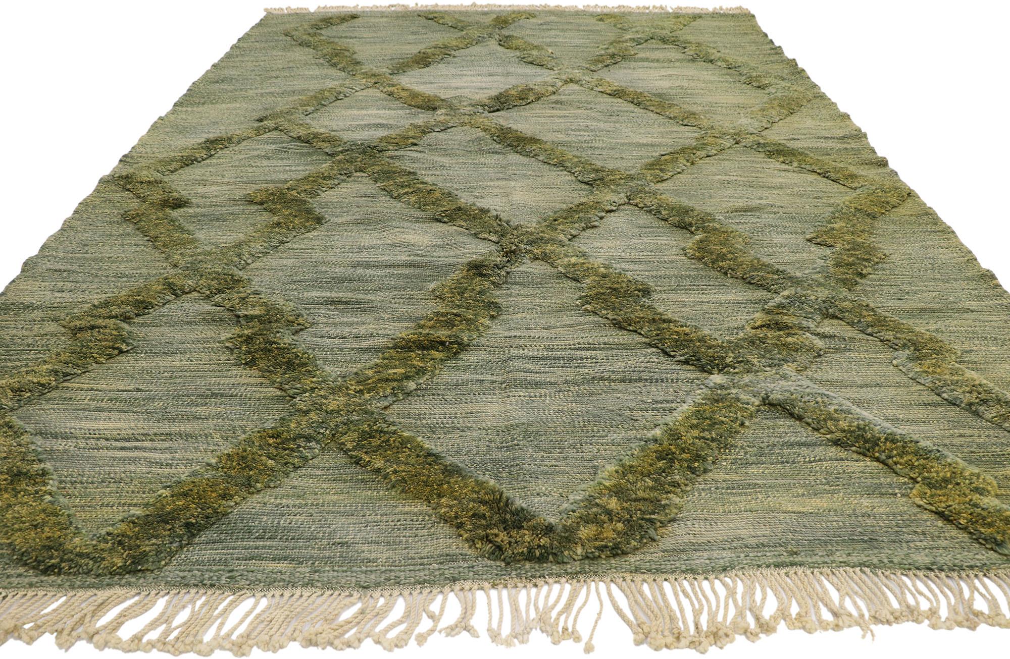 Hand-Woven New Berber Moroccan Kilim High-Low Rug with Modern Biophilic Design