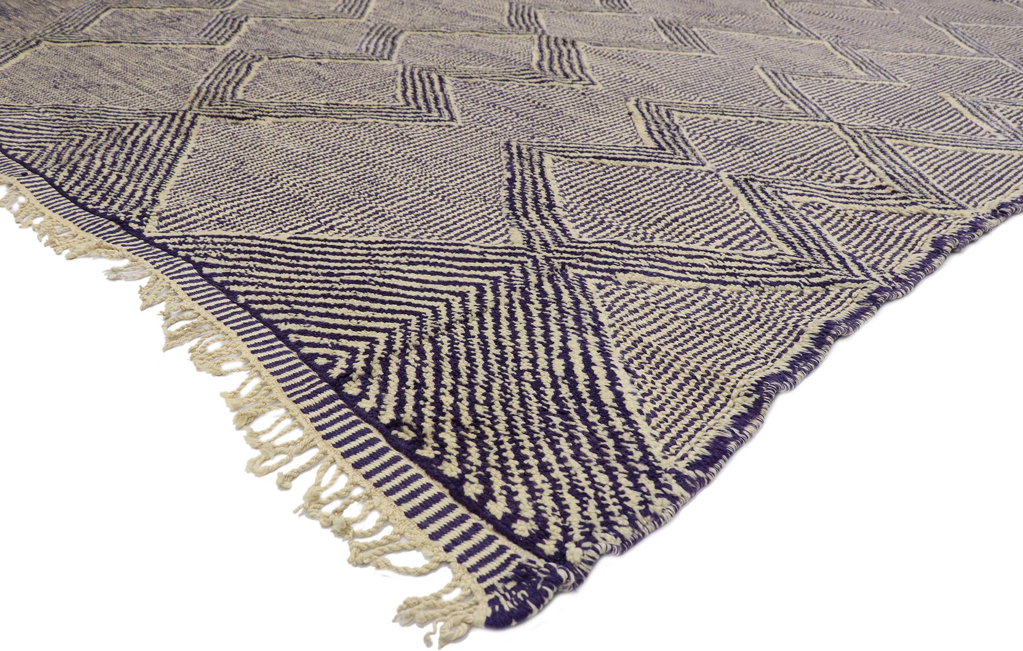 21166 New contemporary Berber Moroccan Kilim Souf rug with Bohemian Style 10'02 x 12'09. With a strong sense of dimensionality and asymmetry, this hand-woven contemporary Berber Moroccan Kilim rug is engaging, yet well balanced creating a striking