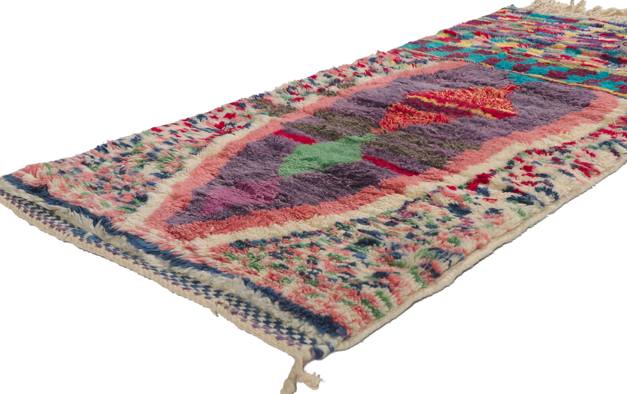 ?21131 New Colorful Berber Moroccan rug 02'06 x 05'09. Showcasing an expressive design, incredible detail and texture, this hand knotted wool Berber Moroccan rug is a captivating vision of woven beauty. The bold geometric pattern and vibrant colors