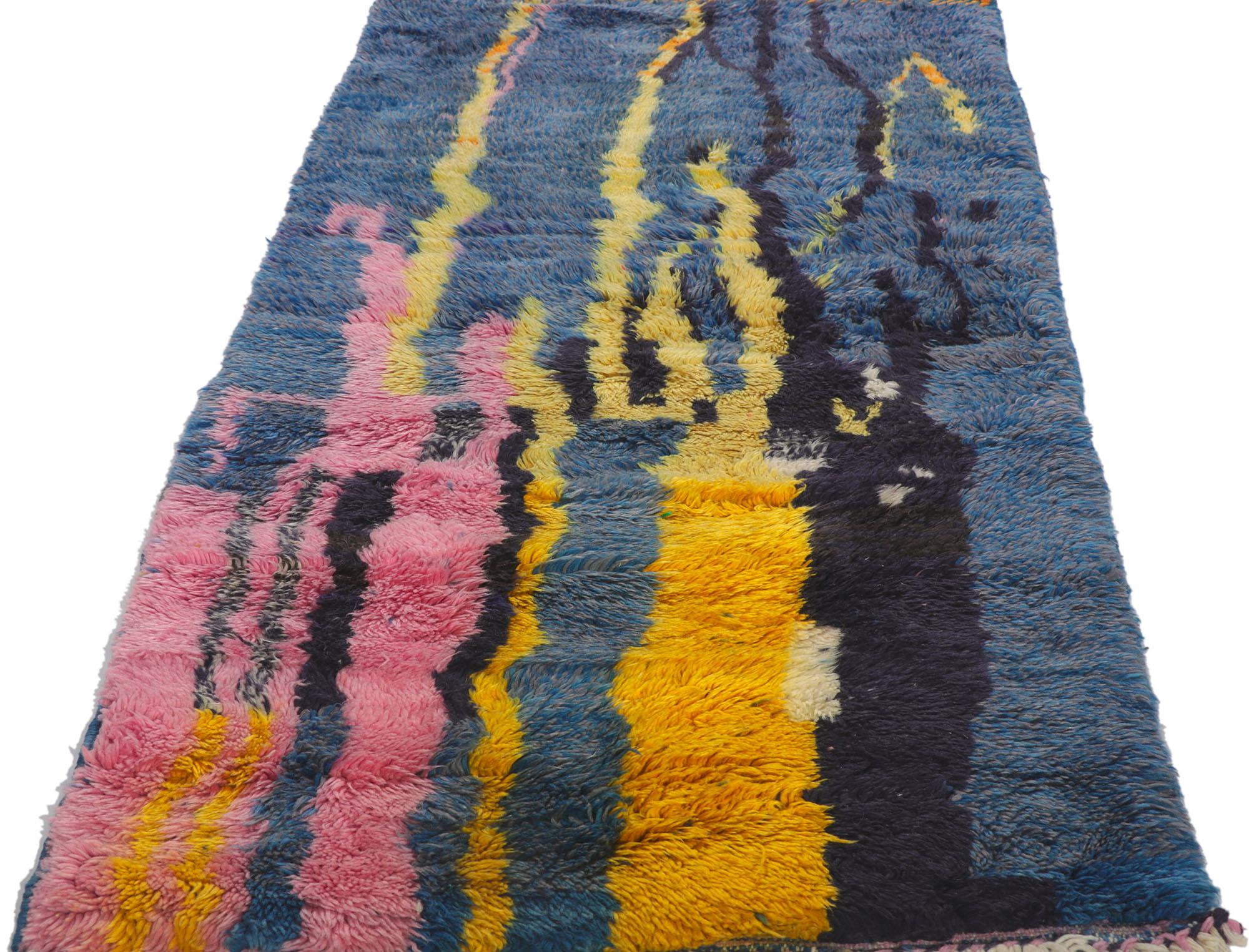 Hand-Knotted Colorful Abstract Moroccan Rug, Abstract Expressionism Meets Nomadic Charm