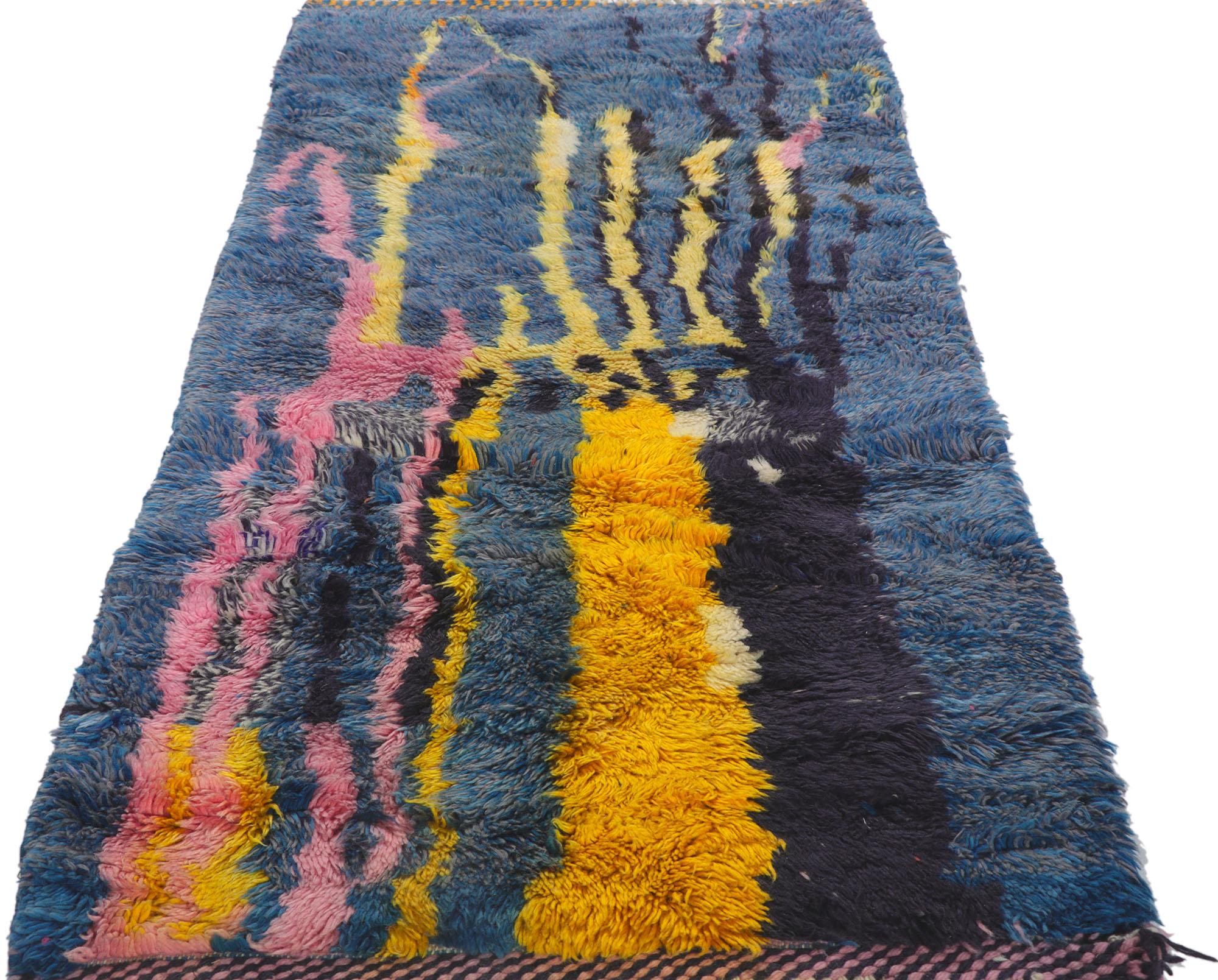 Hand-Knotted Colorful Abstract Moroccan Rug, Abstract Expressionism Meets Nomadic Charm For Sale