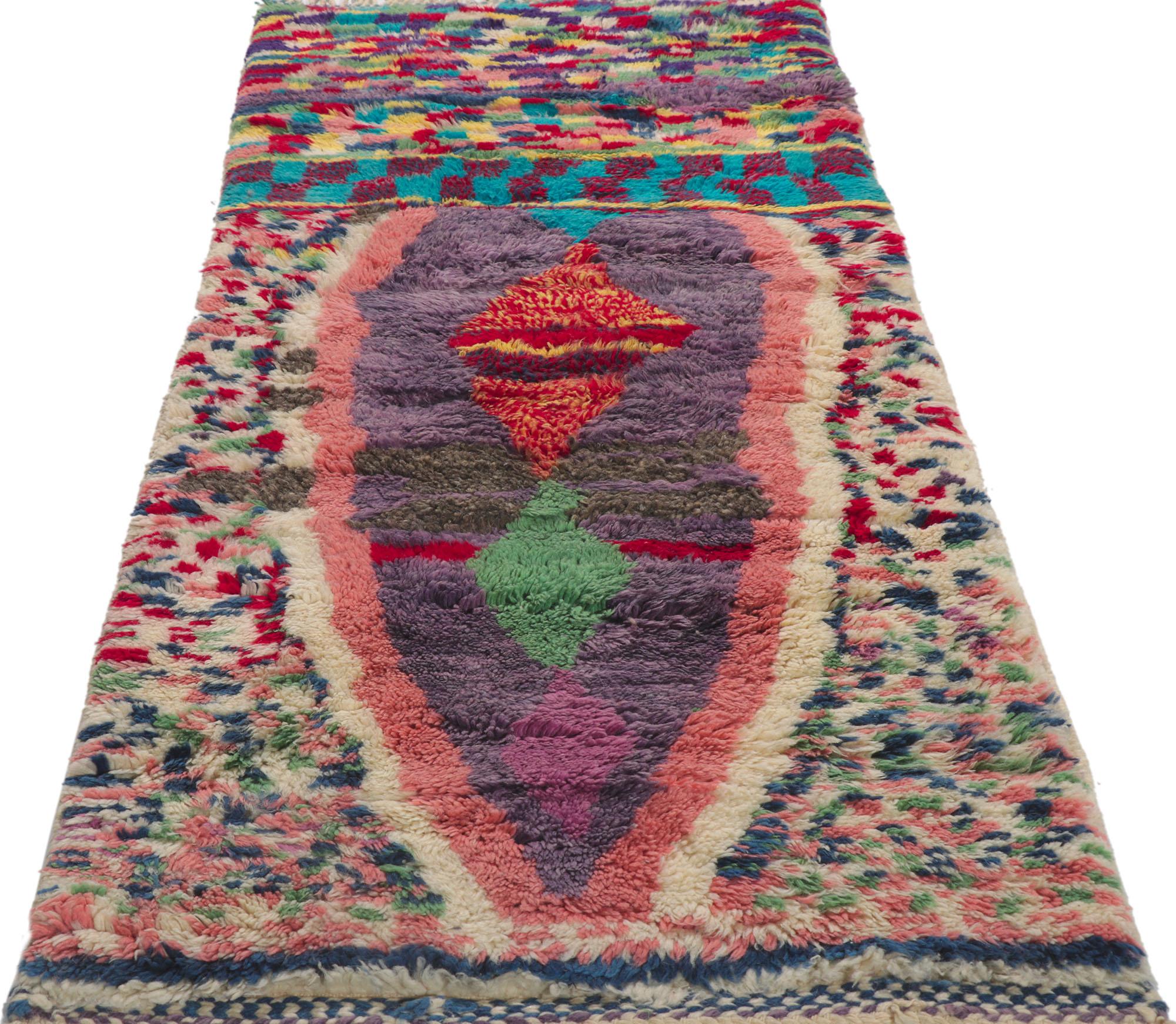 Hand-Knotted Colorful Abstract Moroccan Rug, Abstract Expressionism Meets Nomadic Charm For Sale