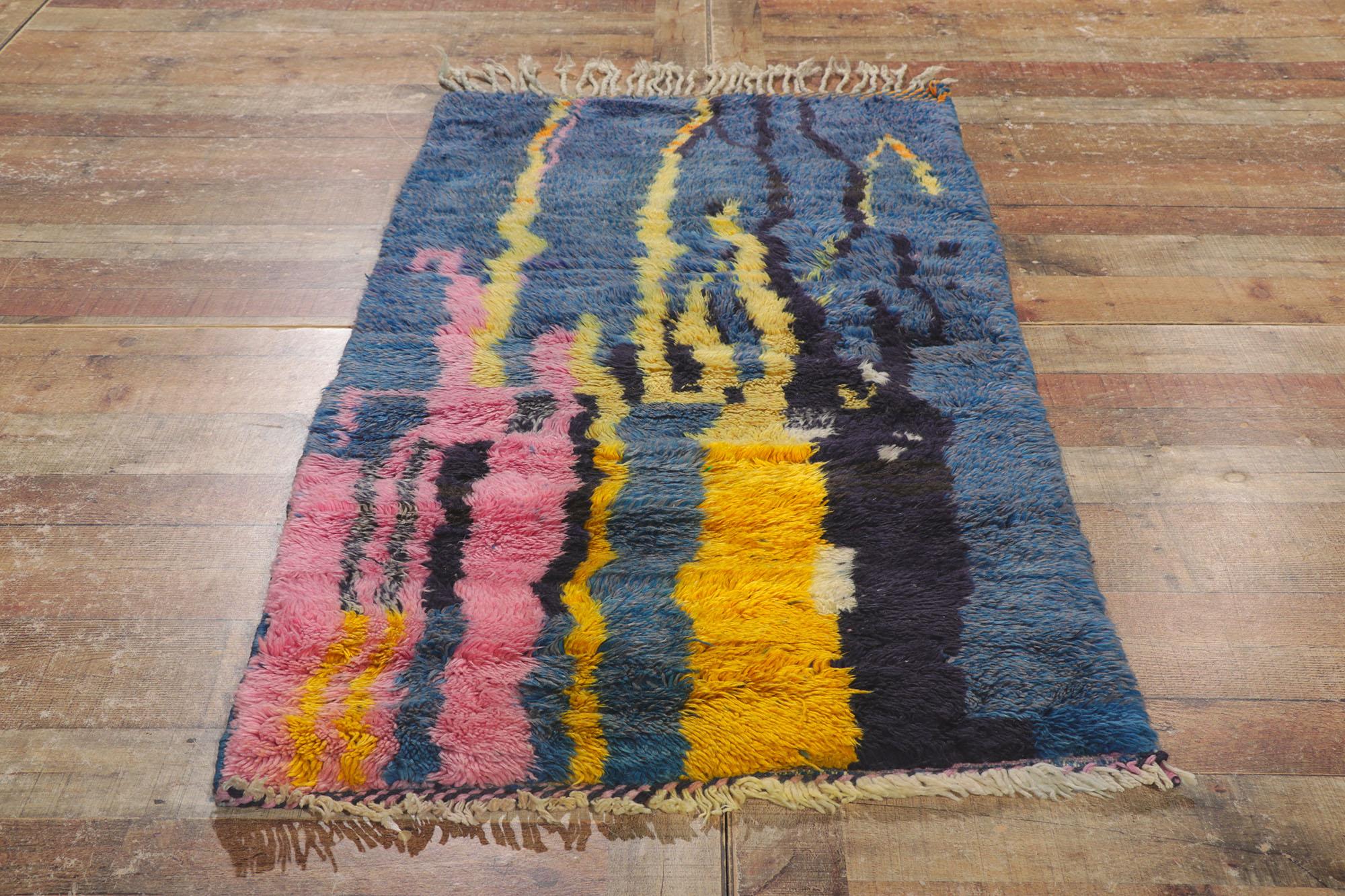 Wool Colorful Abstract Moroccan Rug, Abstract Expressionism Meets Nomadic Charm