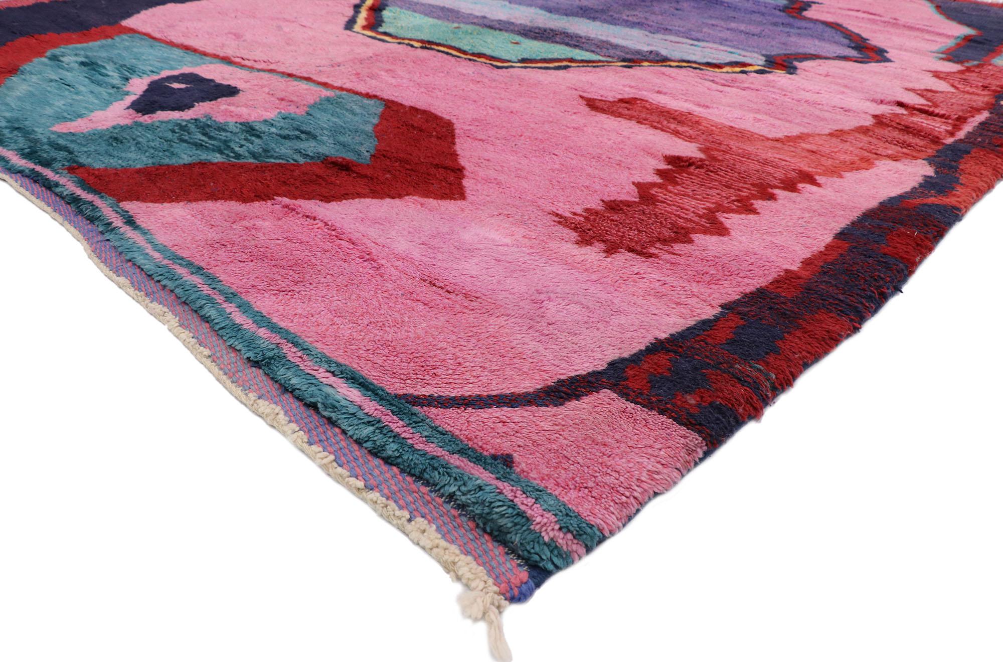 21102 Large Authentic Colorful Abstract Berber Moroccan Rug, 10'01 x 13'05.
Cubism meets nomadic charm in this hand knotted wool Berber Moroccan rug. The visual complexity and intense color palette woven into this piece work together creating a