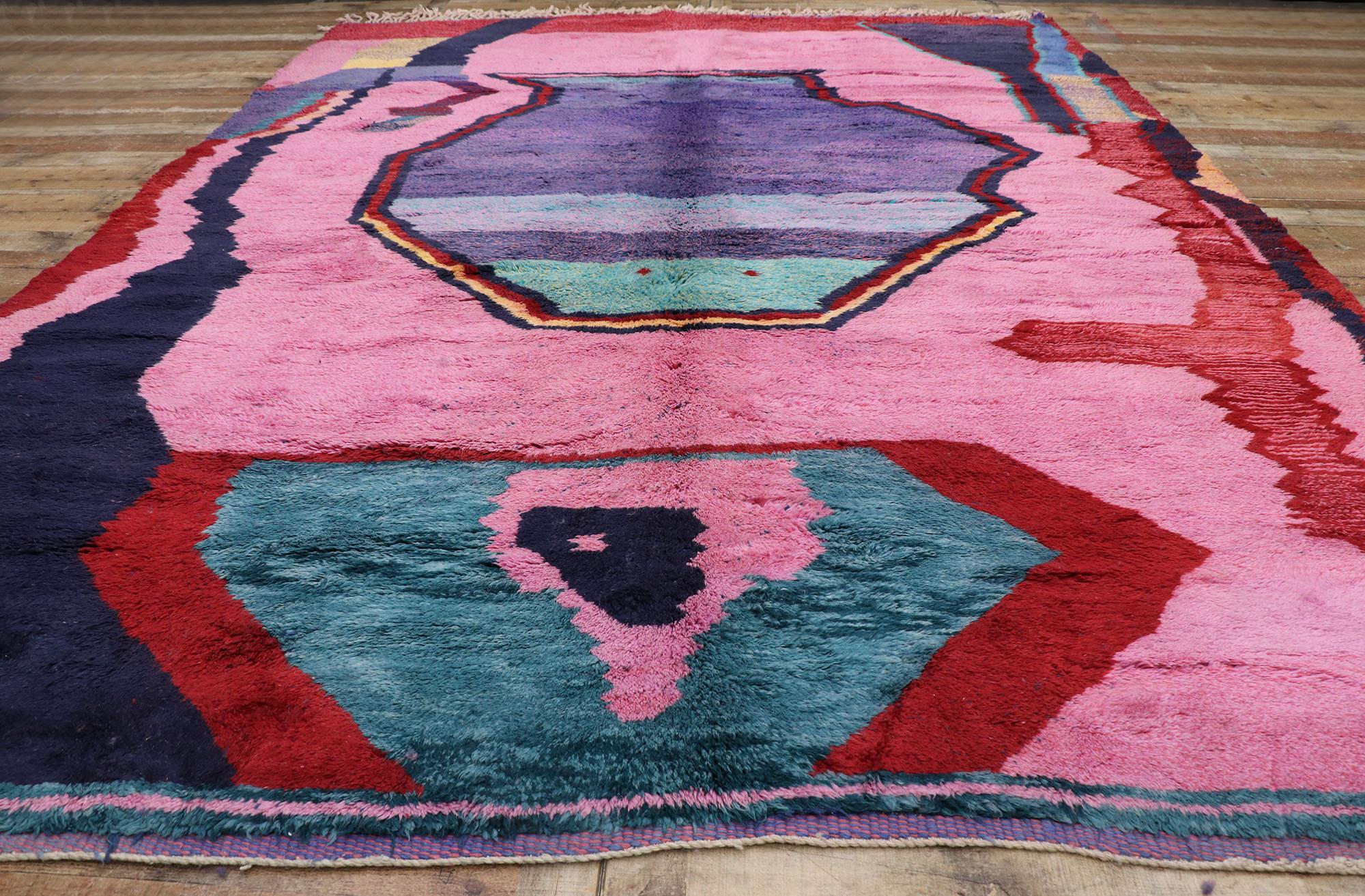 Wool Large Authentic Berber Abstract Moroccan Rug, Nomadic Charm Meets Cubist Style For Sale