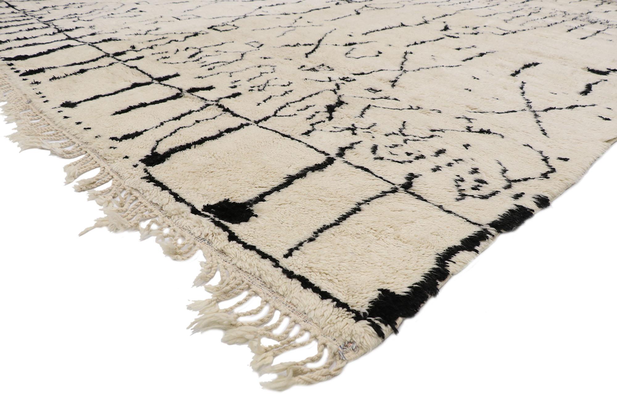 21098 New Contemporary Berber Moroccan rug Inspired by Cy Twombly 12'04 x 13'06. With its neutral colors, incredible detail and texture, this hand knotted wool contemporary Moroccan rug can inject just the right amount of visual interest to your