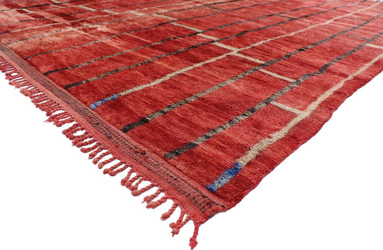 21153 New Contemporary Berber Moroccan rug Inspired by Gerhard Richter 10'11 x 11'00. Showcasing a bold expressive design, incredible detail and texture, this hand knotted wool contemporary Berber Moroccan rug is a captivating vision of woven