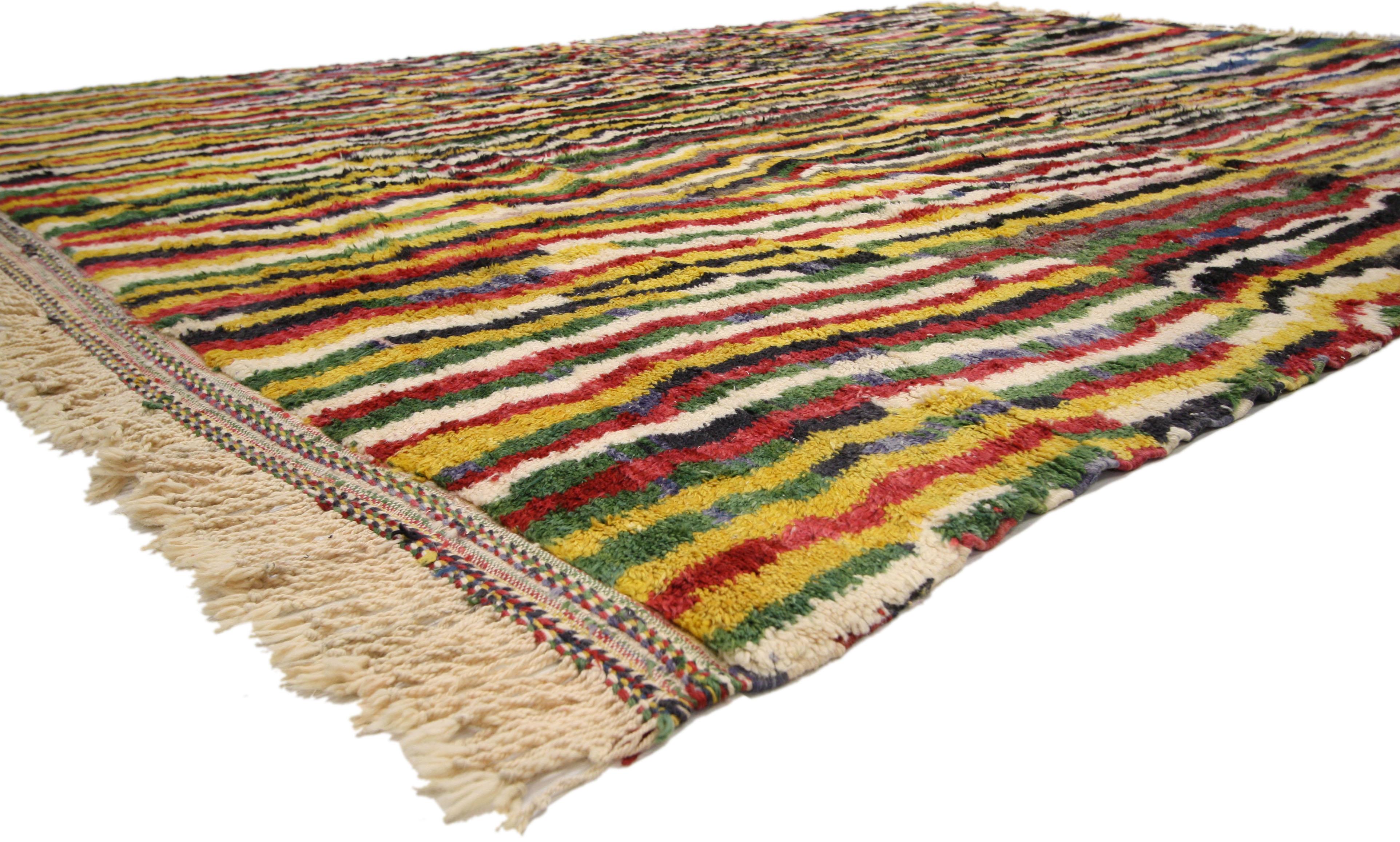 20726 Colorful Moroccan Rug With Bauhaus Style, 09'02 x 12'06. Beni Mrirt rugs epitomize a revered style of traditional Moroccan weaving, renowned for their opulent texture, geometric patterns, and soft, earthy tones. Handcrafted by the skilled