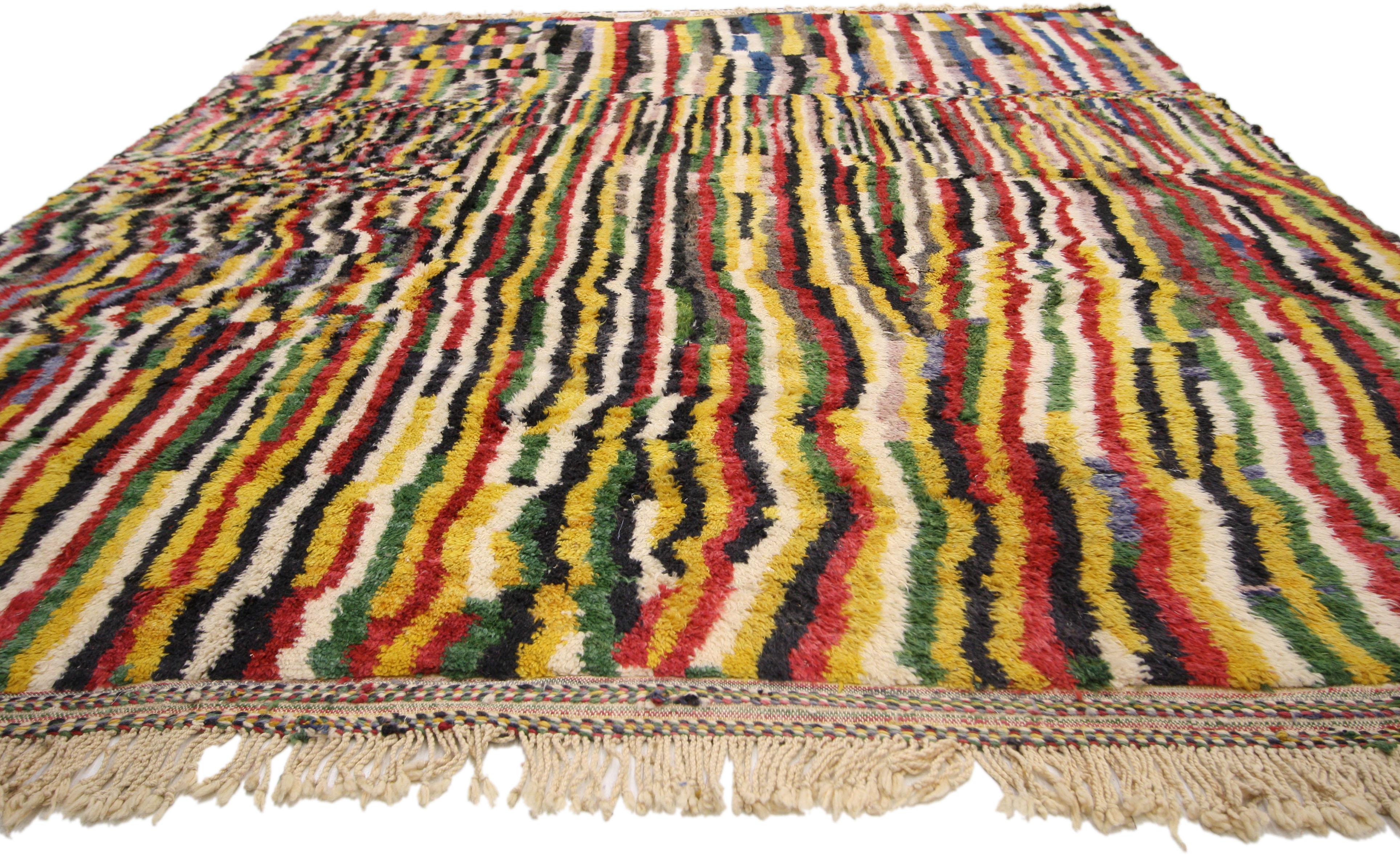 Hand-Knotted Berber Beni Mrirt Modern Moroccan Rug, Bauhaus Meets Abstract Expressionist For Sale