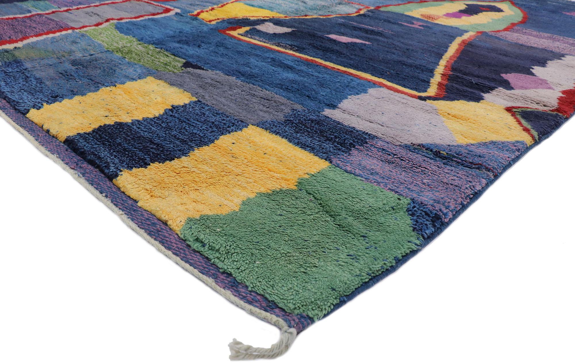 21105 Large Authentic Berber Abstract Moroccan Rug, 10'01 x 12'02.
Abstract Expressionism marries nomadic charm in this hand knotted wool Berber Moroccan rug. The visual complexity and vibrant colors woven into this piece work together creating a