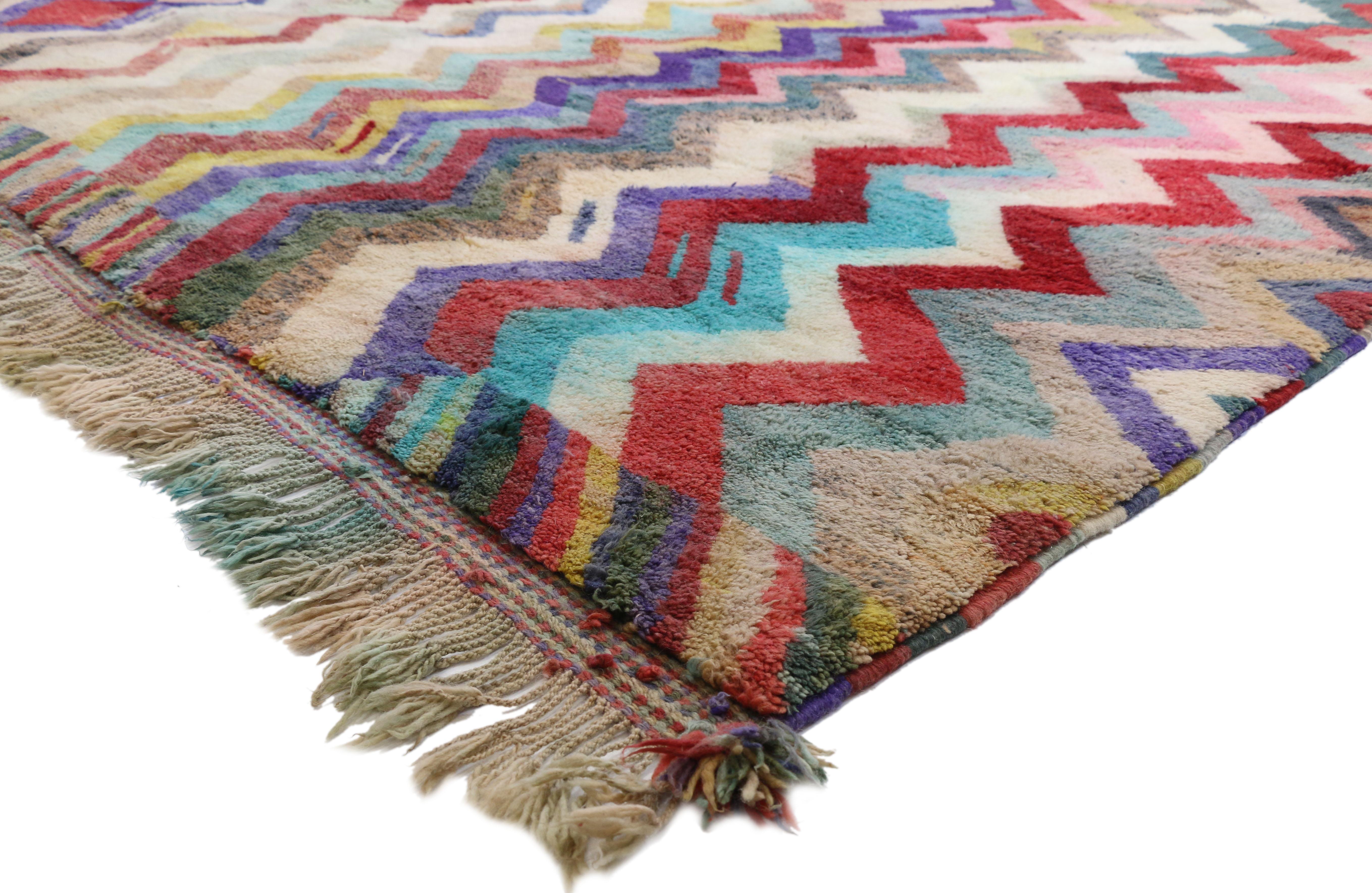 20802 New Contemporary Moroccan Rug, Berber Postmodern Rug Inspired by Missoni Home. This hand knotted wool Contemporary Berber Moroccan rug features the famous poly-chromatic chevron pattern so popularized by Italian luxury design brand Missoni.