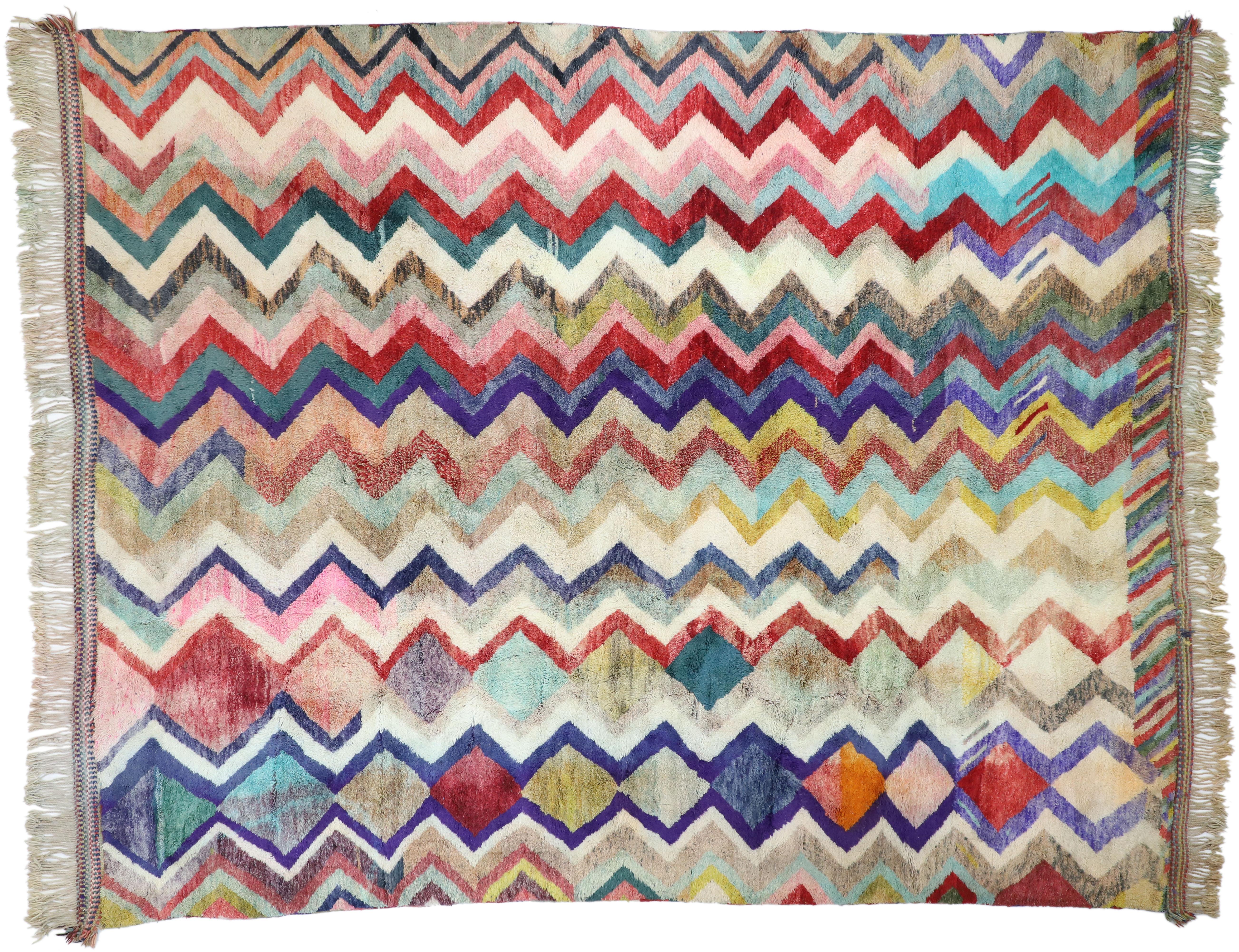 Wool New Contemporary Berber Moroccan Rug Inspired by Missoni Home