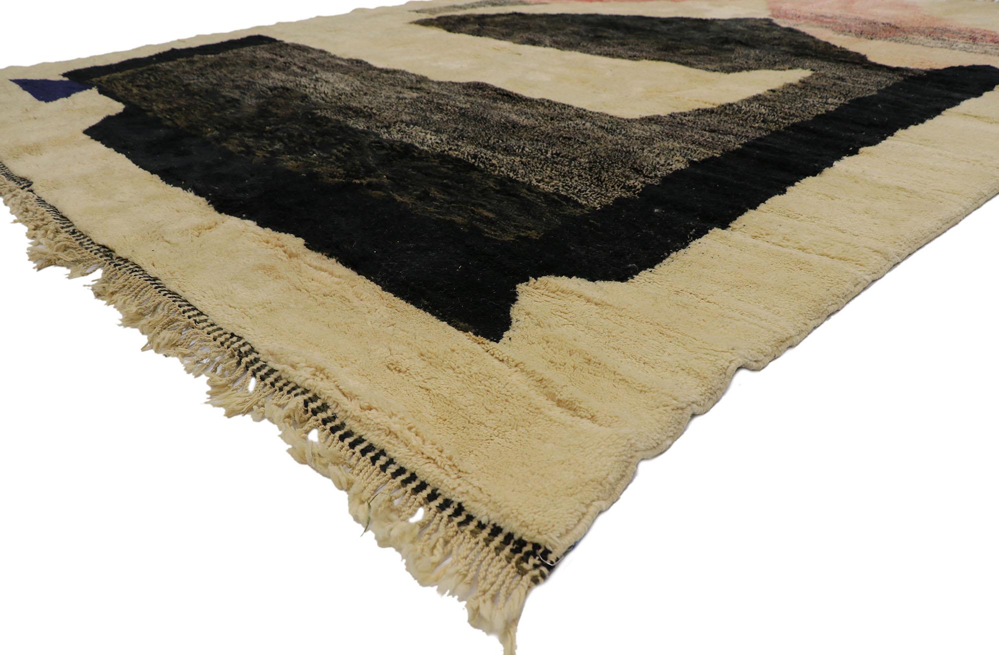 21645 new Contemporary Berber Moroccan rug inspired by Victor Pasmore 10'01 x 13'06. Showcasing a bold expressive design, incredible detail and texture, this hand knotted wool contemporary Berber Moroccan rug is a captivating vision of woven beauty.