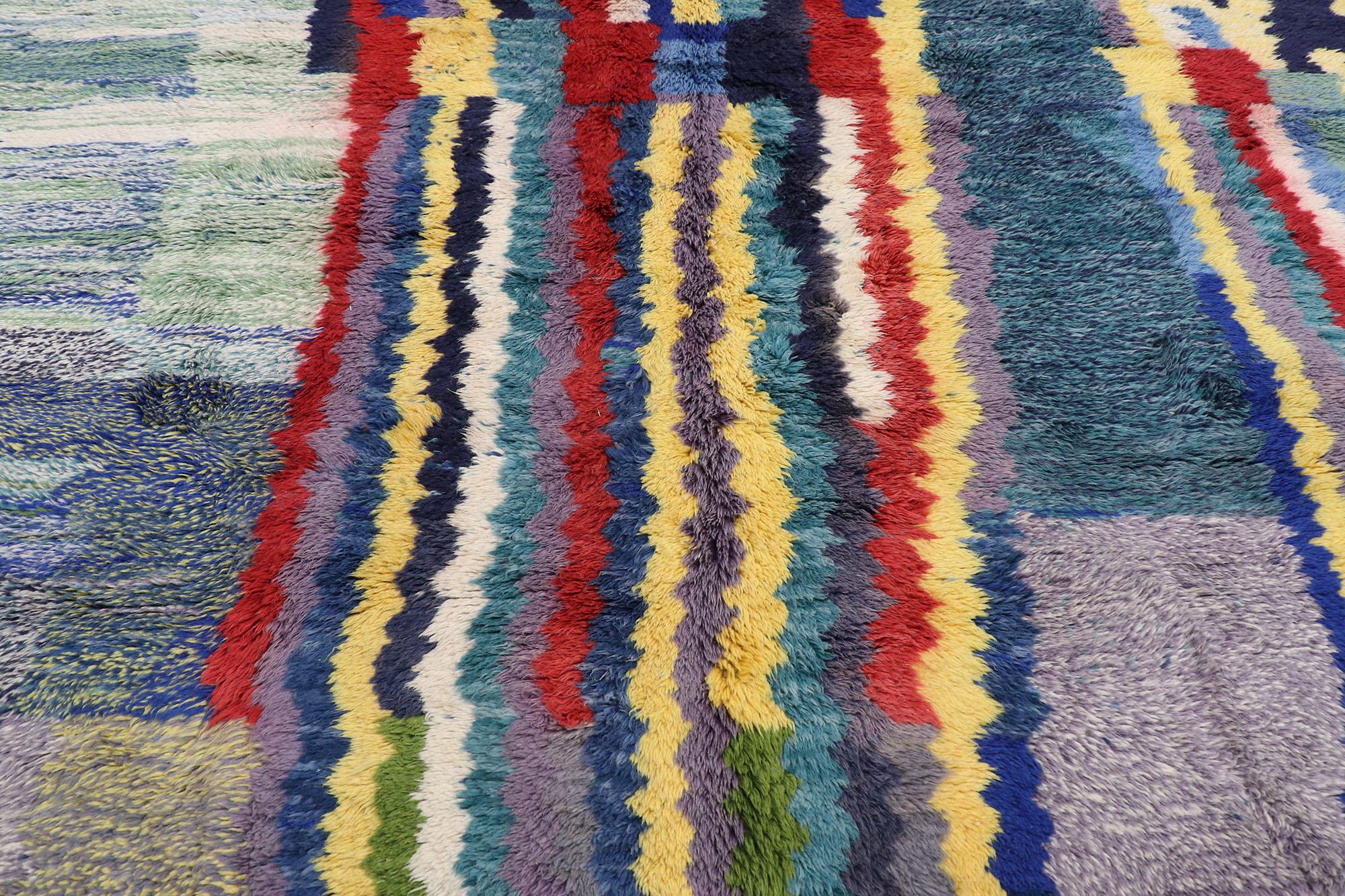 Post-Modern Large Colorful Abstract Moroccan Rug, Nomadic Charm Meets Expressionist Style For Sale